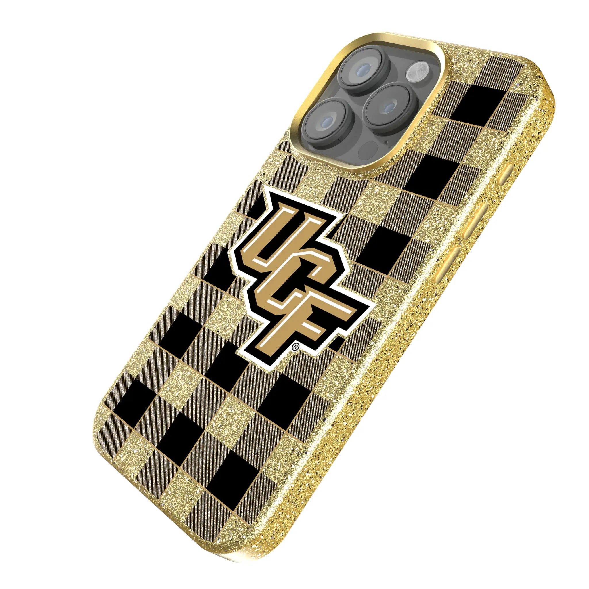 University of Central Florida Golden Knights Plaid iPhone Bling Phone Case for Apple iPhone - Isometric View