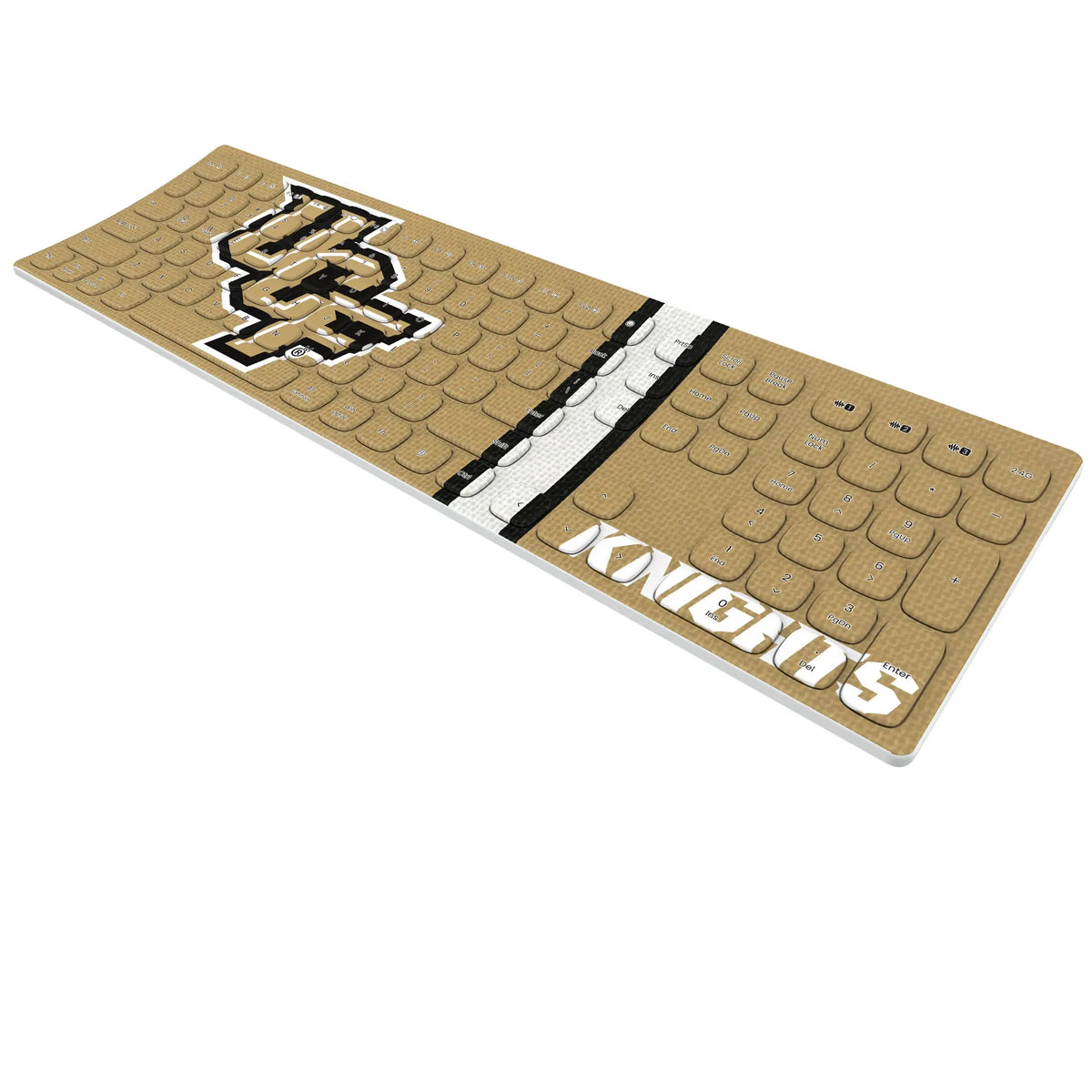University of Central Florida Golden Knights Stripe KKB605 Curved Wireless Keyboard - Isometric View