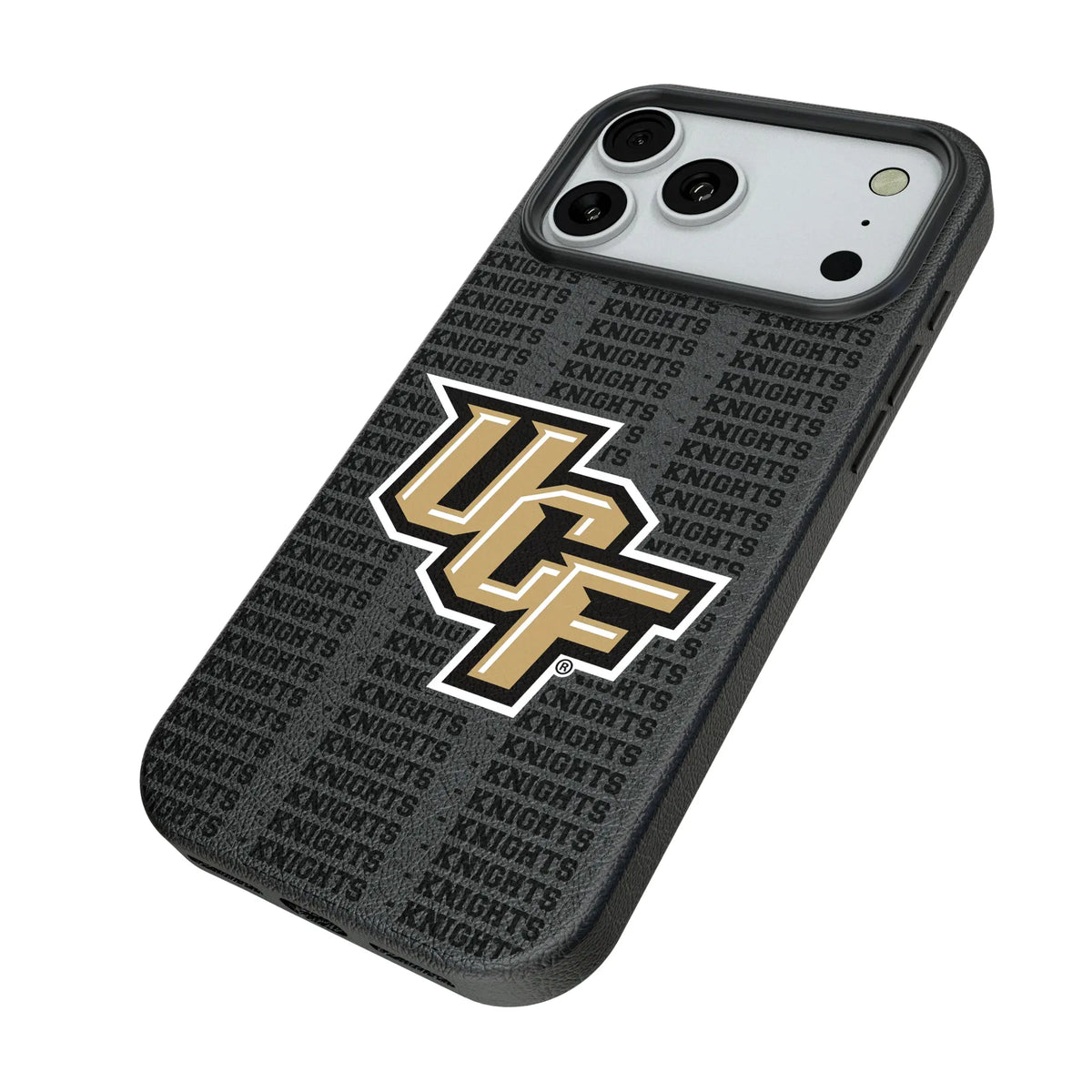 University of Central Florida Golden Knights Text Backdrop iPhone MagSafe Compatible Phone Case for Apple iPhone - Isometric View#Device_iPhone 18 Pro Max