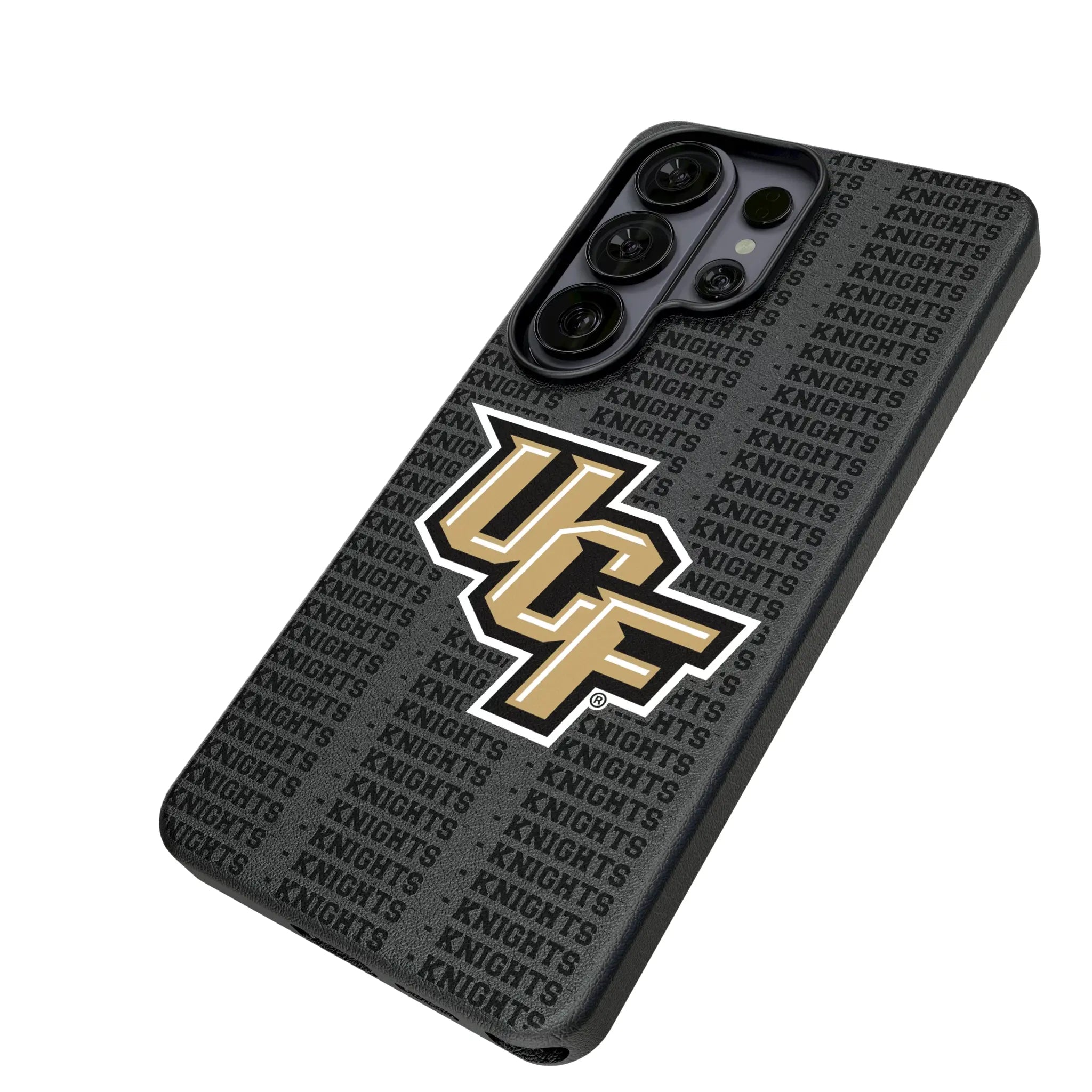 University of Central Florida Golden Knights Text Backdrop Galaxy MagSafe Compatible Phone Case for Samsung Galaxy - Isometric View#Device_Galaxy S26 Ultra