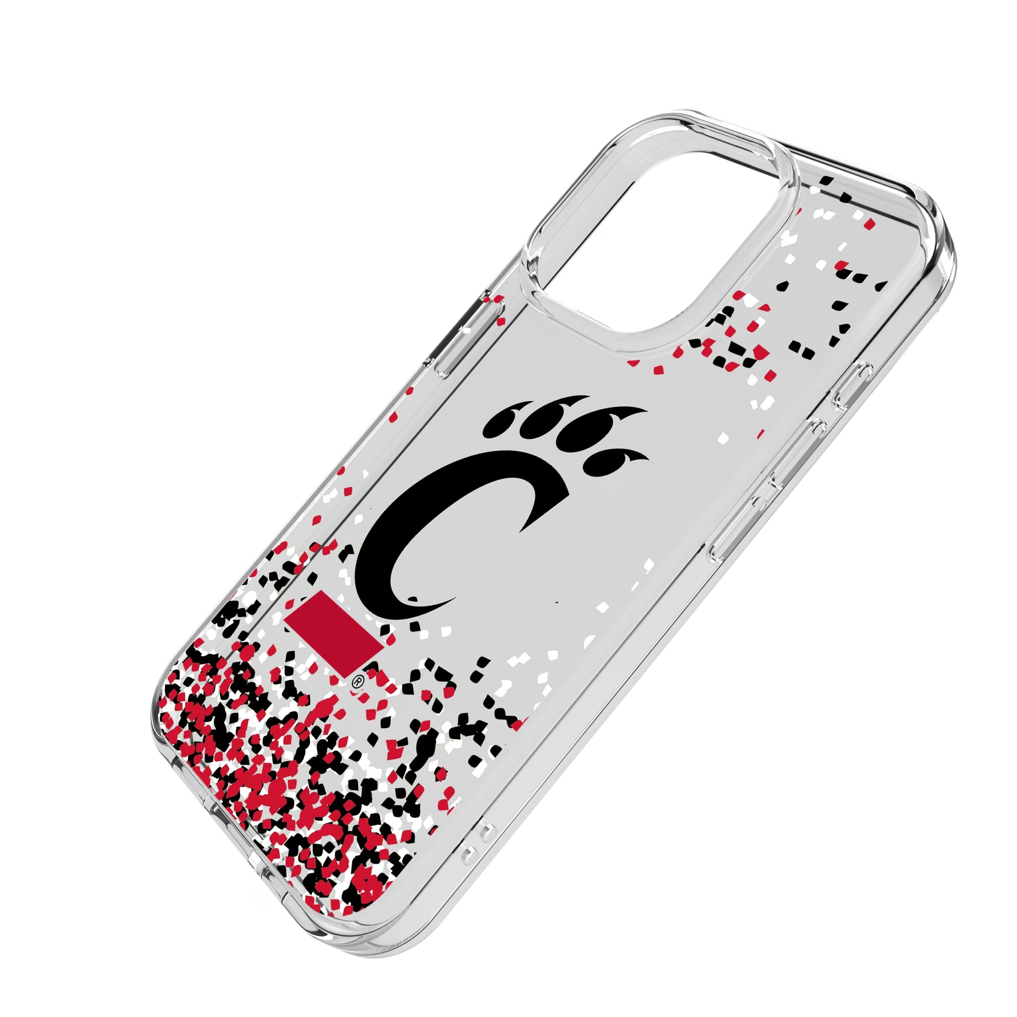 University of Cincinnati Bearcats Confetti iPhone Clear Phone Case for Apple iPhone - Isometric View
