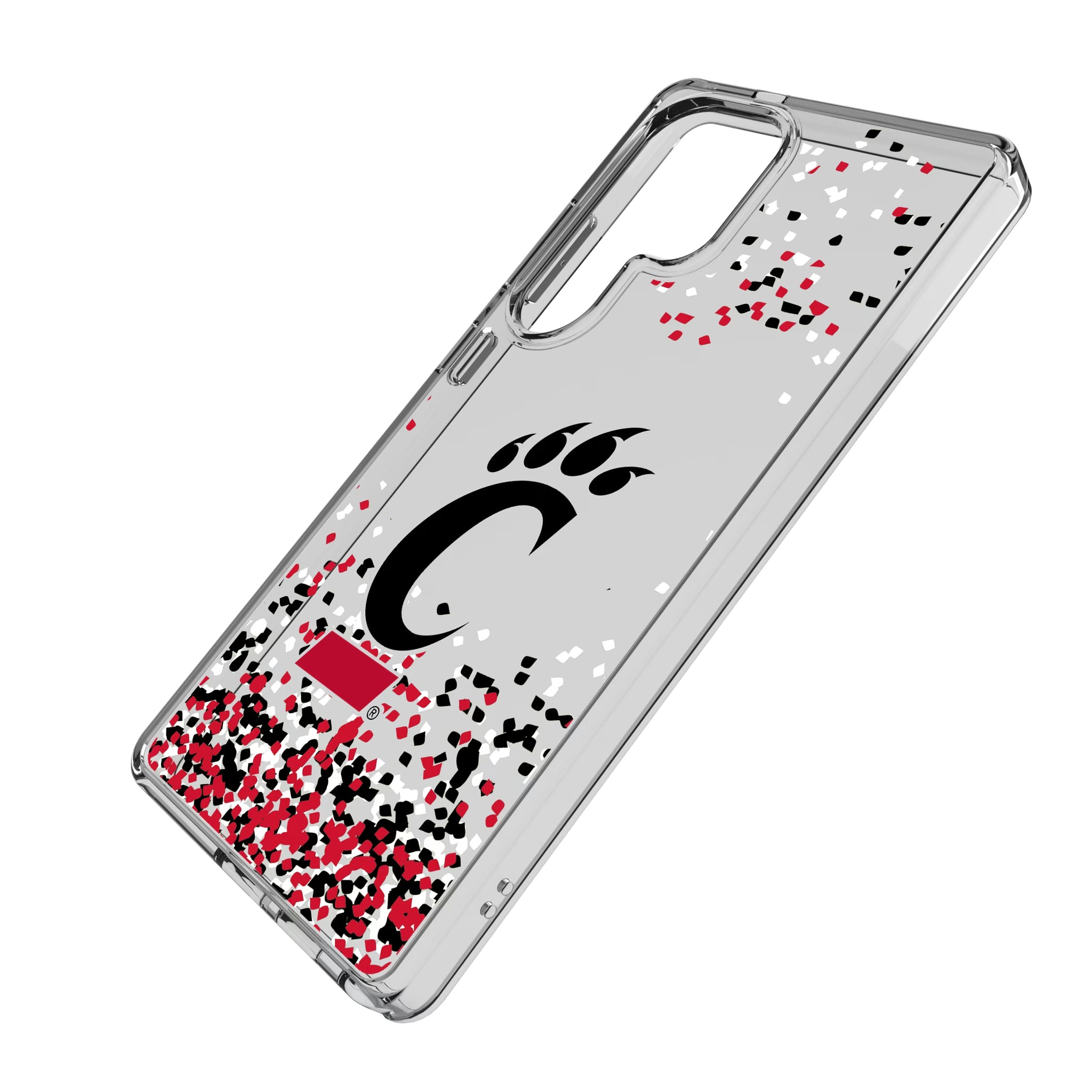 University of Cincinnati Bearcats Confetti Galaxy Clear Phone Case for Samsung Galaxy - Isometric View