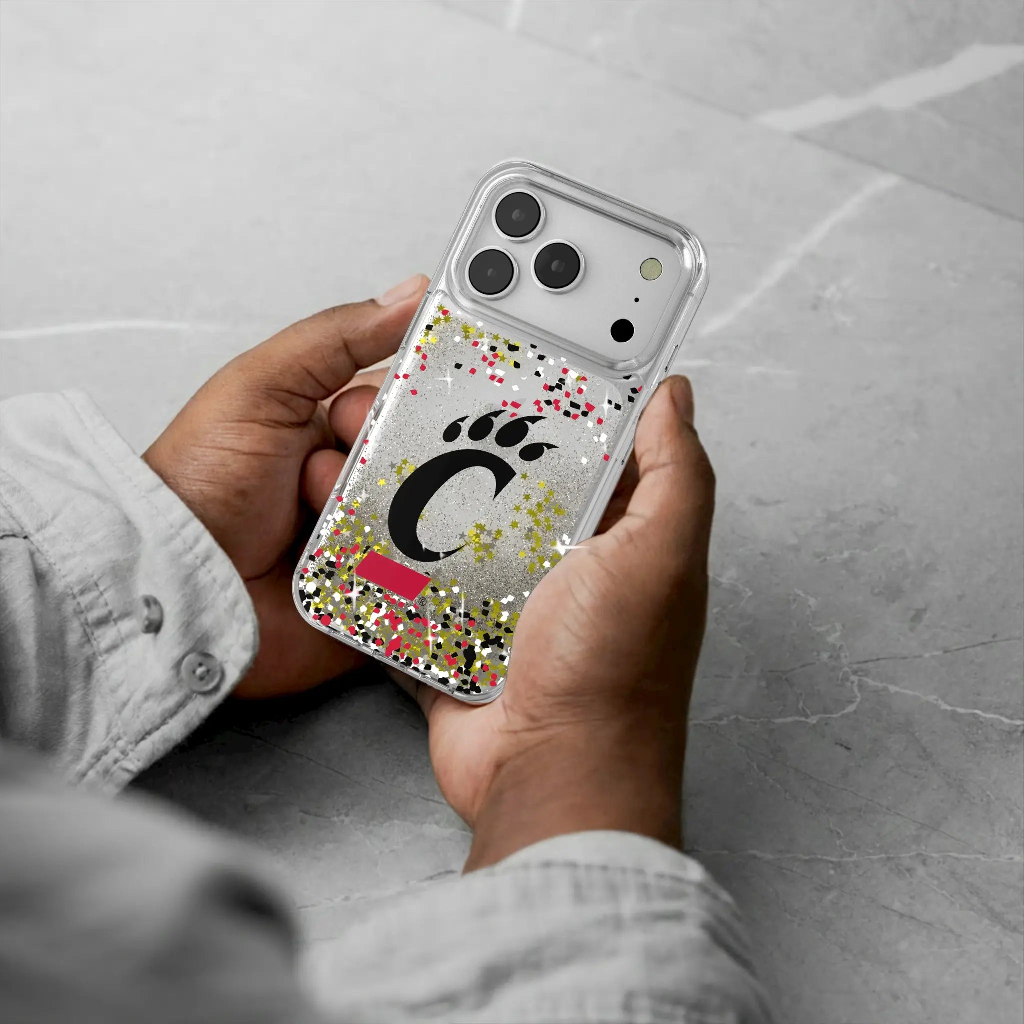 University of Cincinnati Bearcats Confetti iPhone Glitter Phone Case for Apple iPhone - Lifestyle