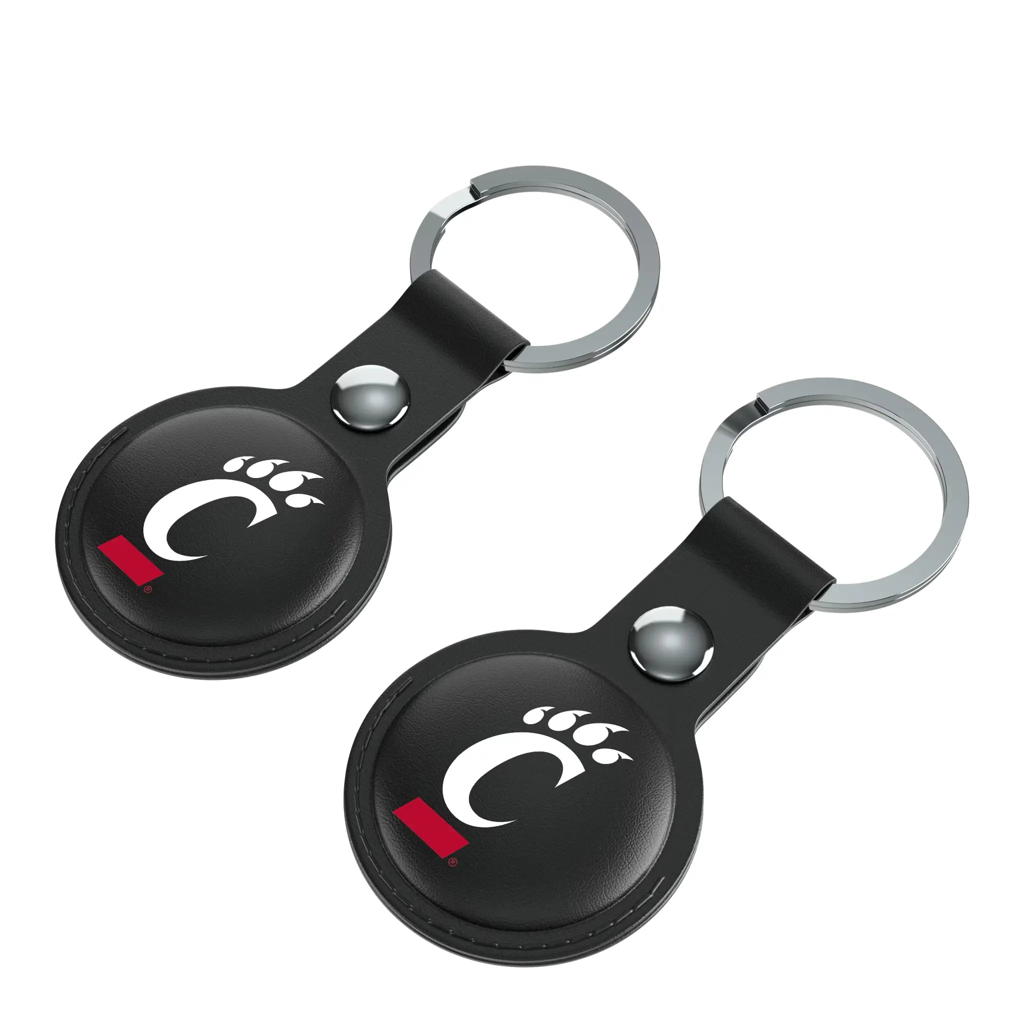 University of Cincinnati Bearcats Insignia AirTag Black Airtag Holder 2-Pack - Isometric View