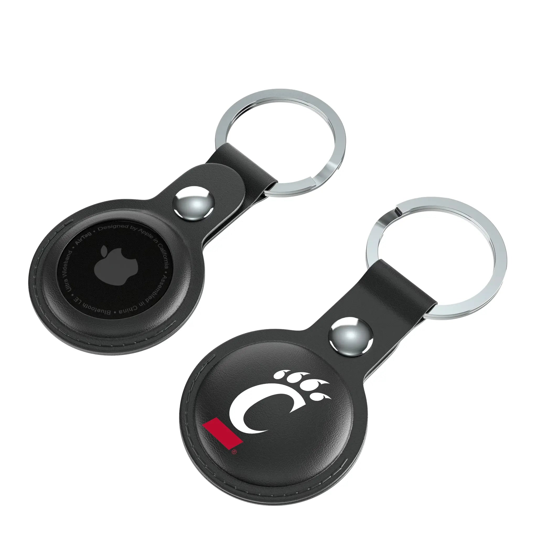 University of Cincinnati Bearcats Insignia AirTag Black Airtag Holder 2-Pack - Isometric View
