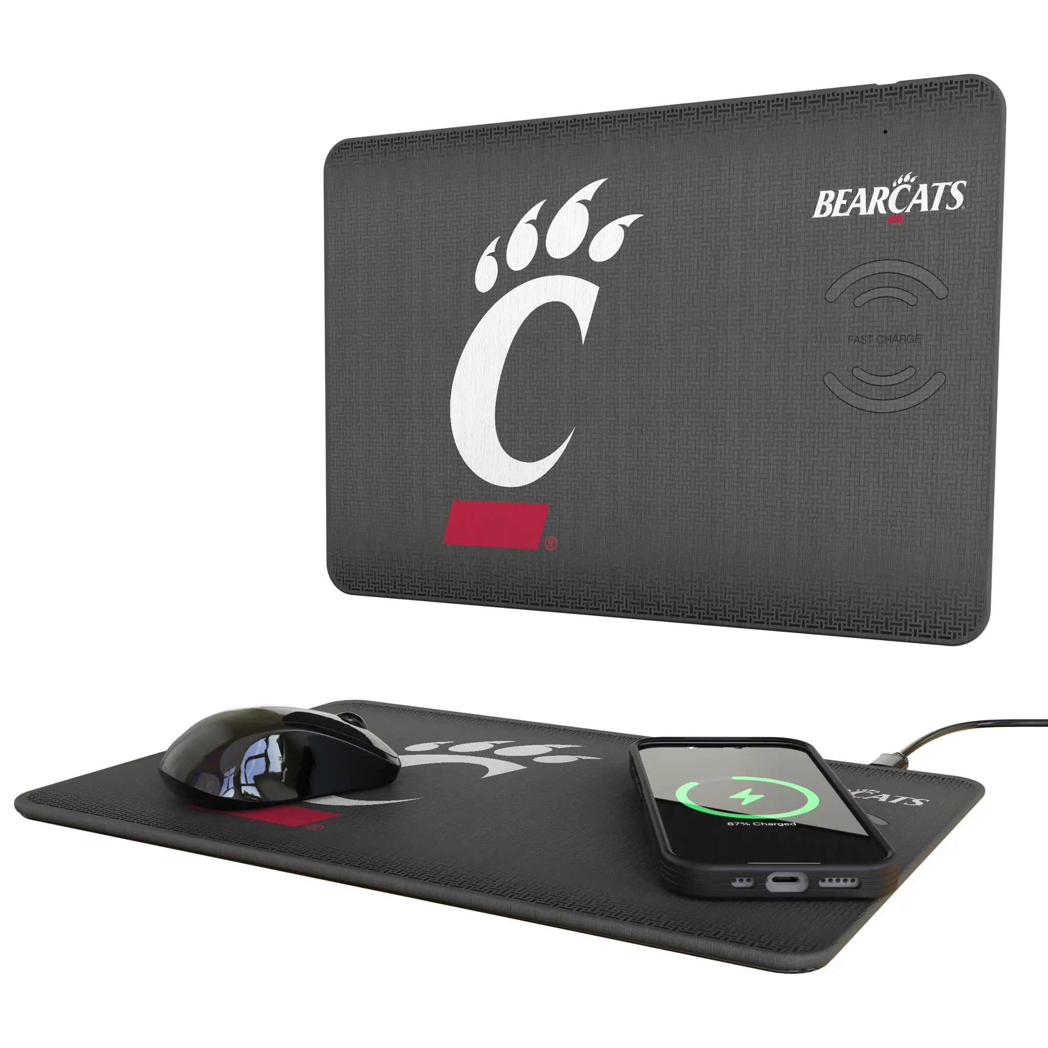 University of Cincinnati Bearcats Linen 15-Watt Wireless Charger and Mouse Pad
