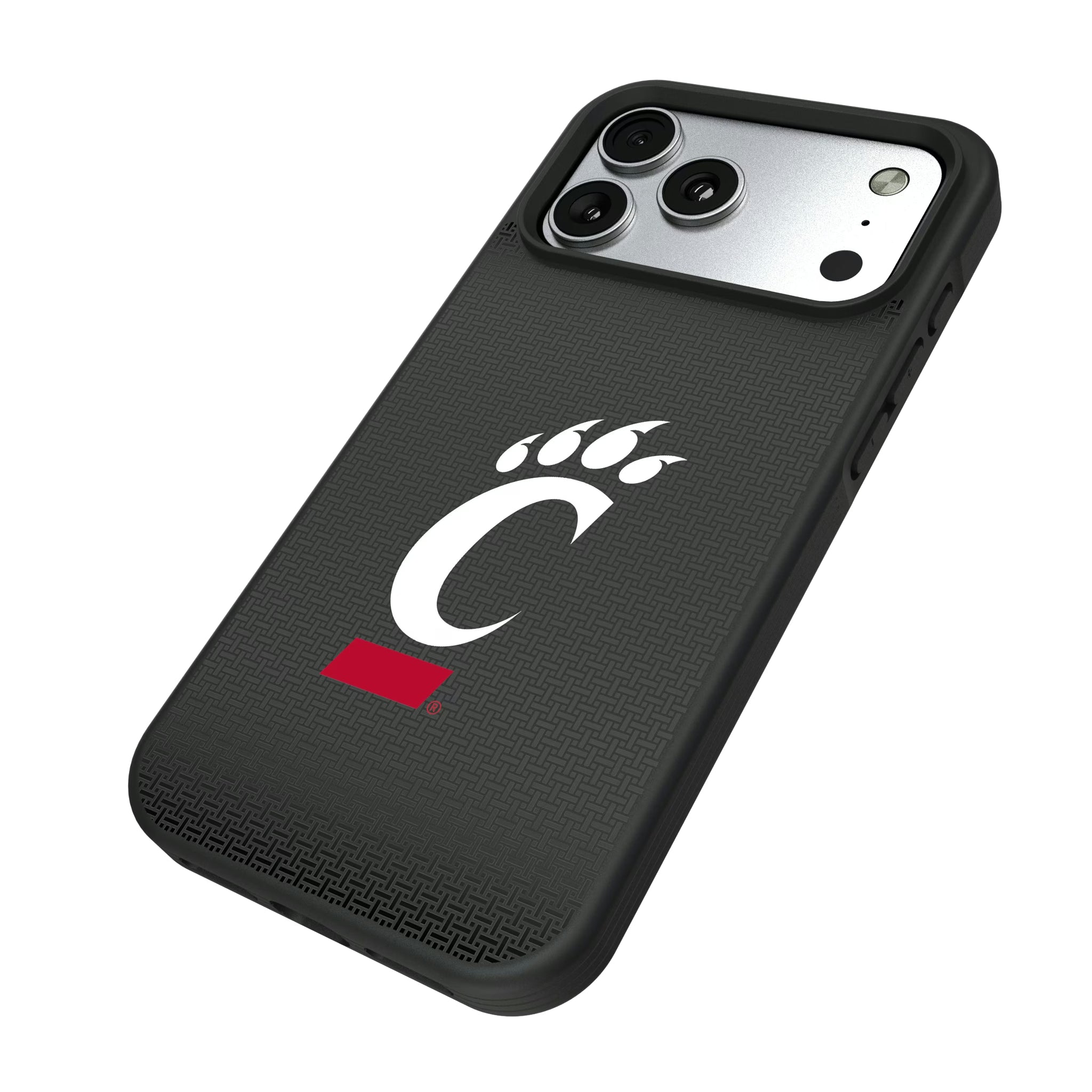 University of Cincinnati Bearcats Linen iPhone Bump Phone Case for Apple iPhone - Isometric View#Device_iPhone 17 Pro Max