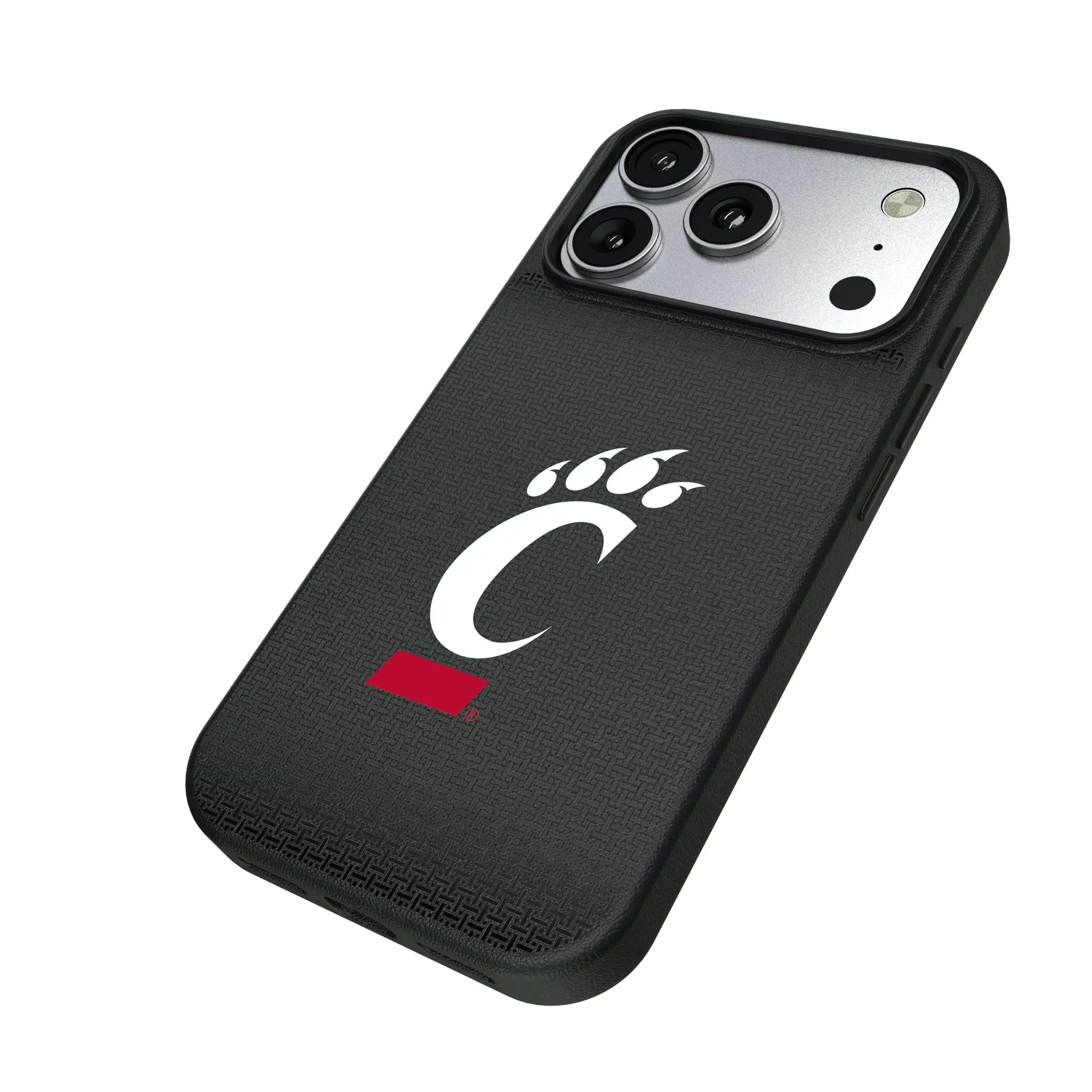 University of Cincinnati Bearcats Linen iPhone MagSafe Compatible Phone Case for Apple iPhone - Isometric View#Device_iPhone 17 Pro