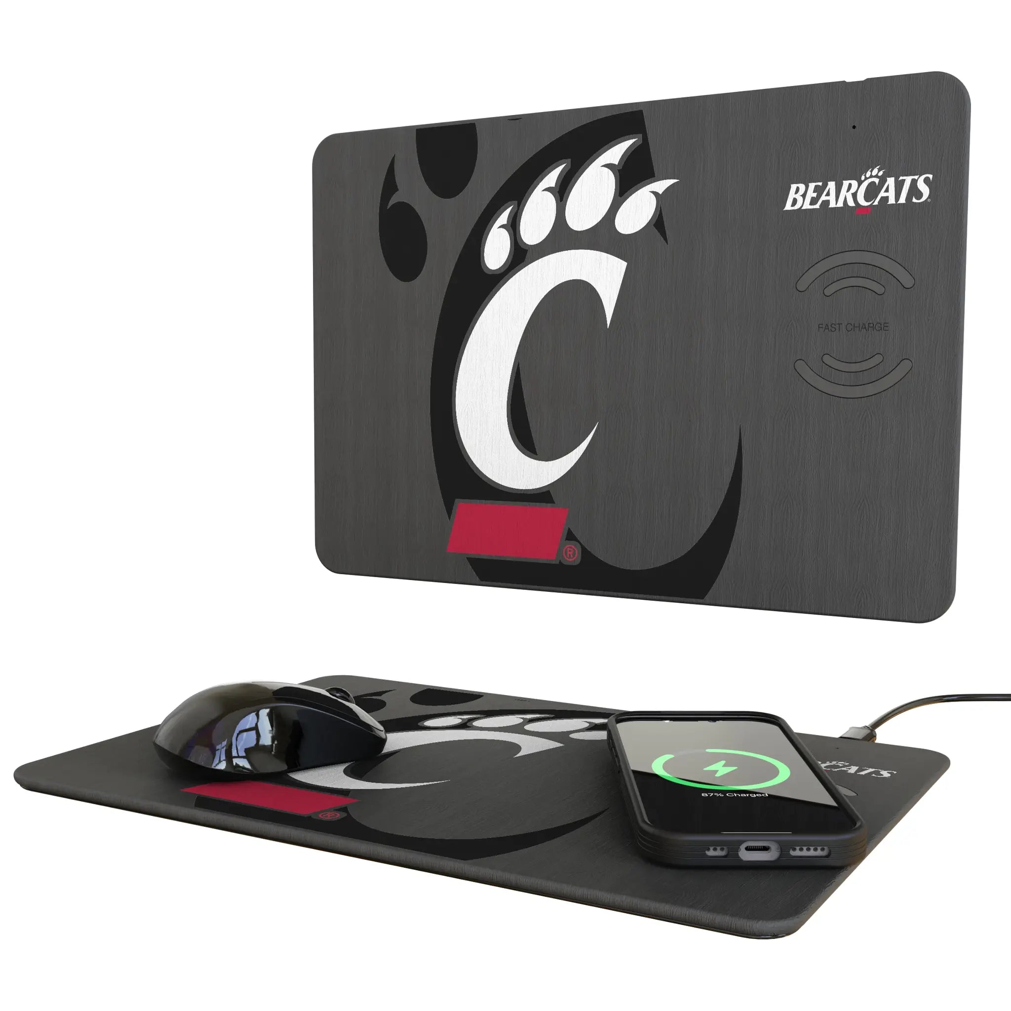 University of Cincinnati Bearcats Monocolor Tilt 15-Watt Wireless Charger and Mouse Pad