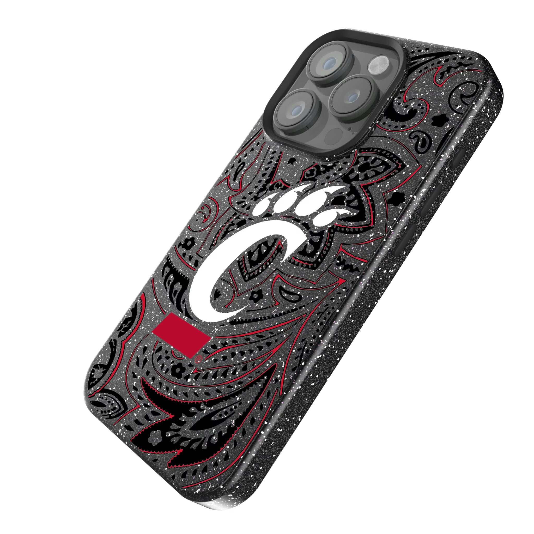 University of Cincinnati Bearcats Paisley iPhone Bling Phone Case for Apple iPhone - Isometric View