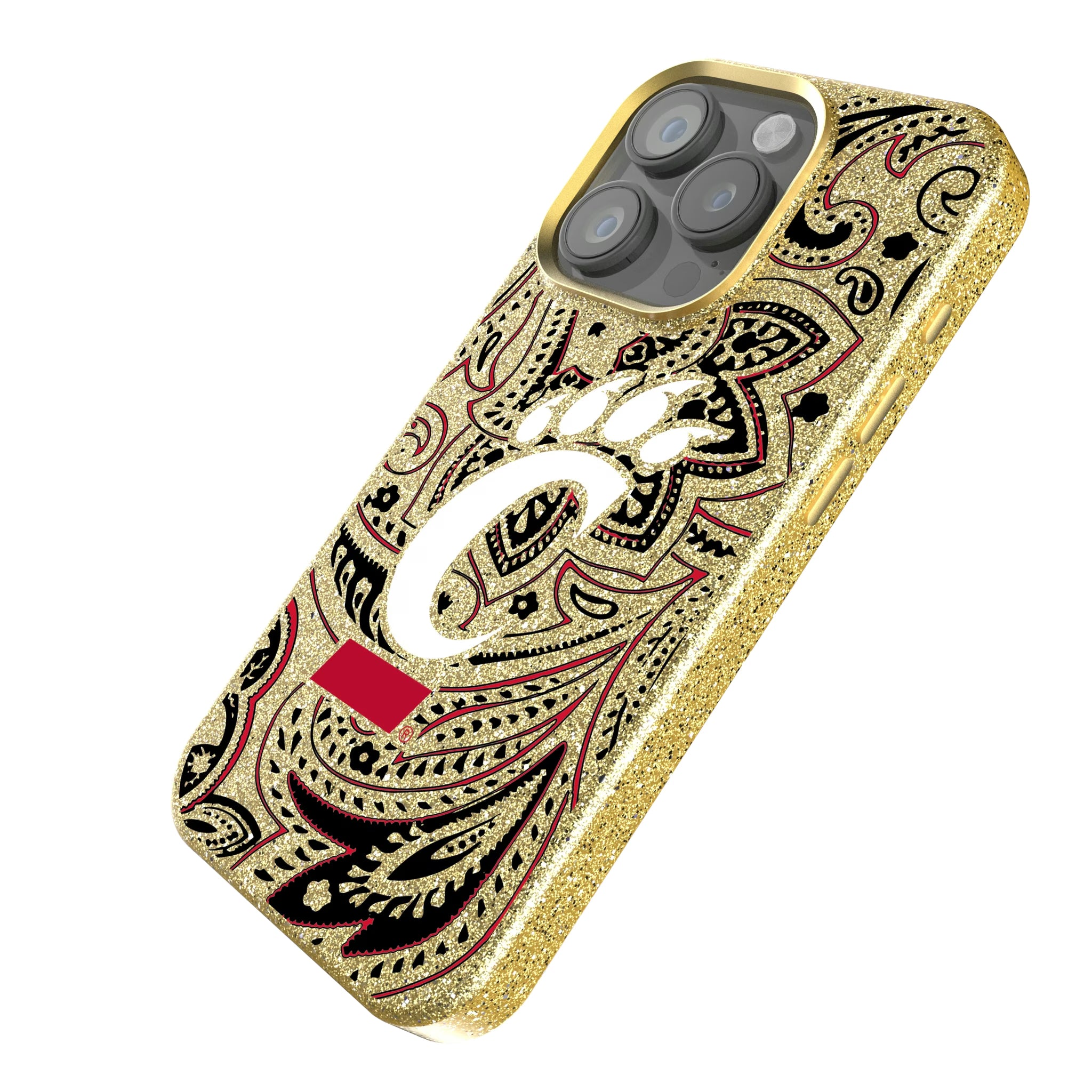 University of Cincinnati Bearcats Paisley iPhone Bling Phone Case for Apple iPhone - Isometric View