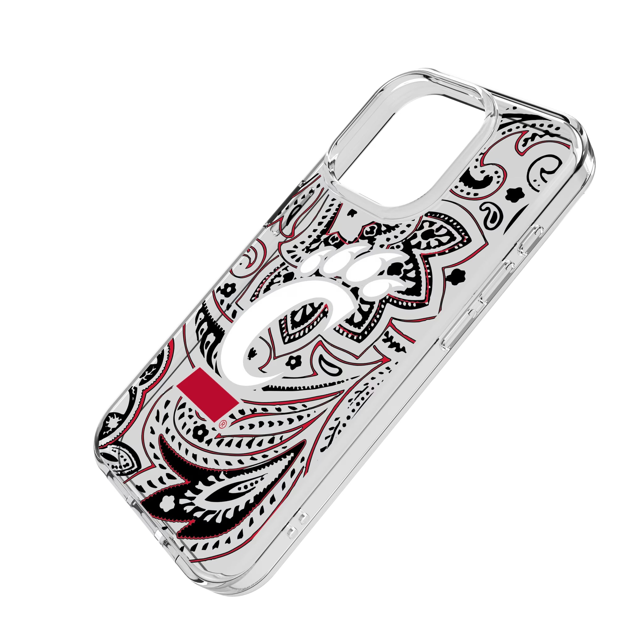 University of Cincinnati Bearcats Paisley iPhone Clear Phone Case for Apple iPhone - Isometric View