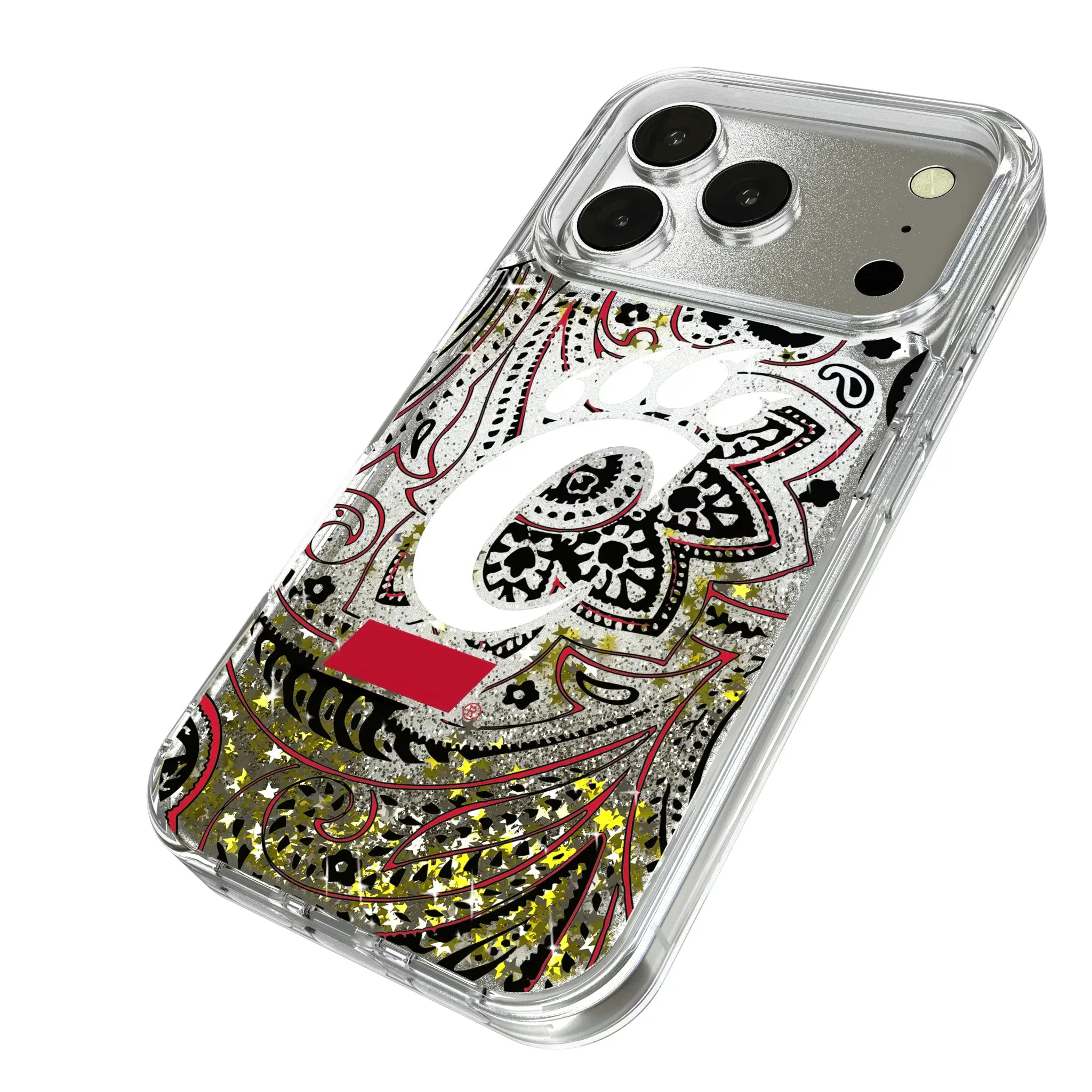 University of Cincinnati Bearcats Paisley iPhone Glitter Phone Case for Apple iPhone - Isometric View