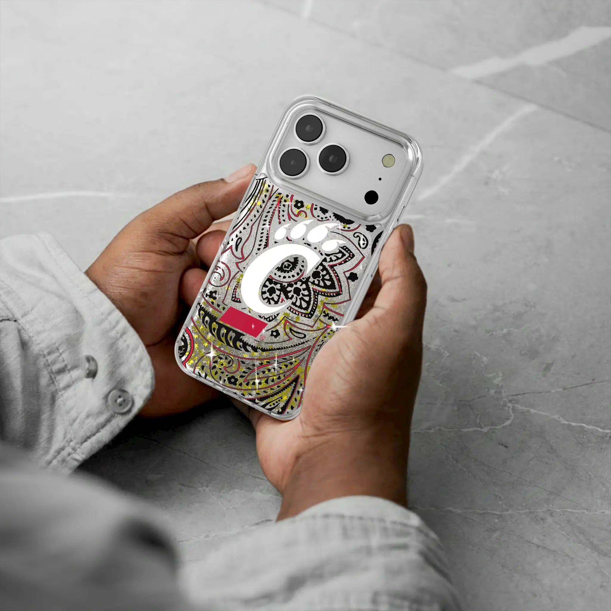 University of Cincinnati Bearcats Paisley iPhone Glitter Phone Case for Apple iPhone - Lifestyle