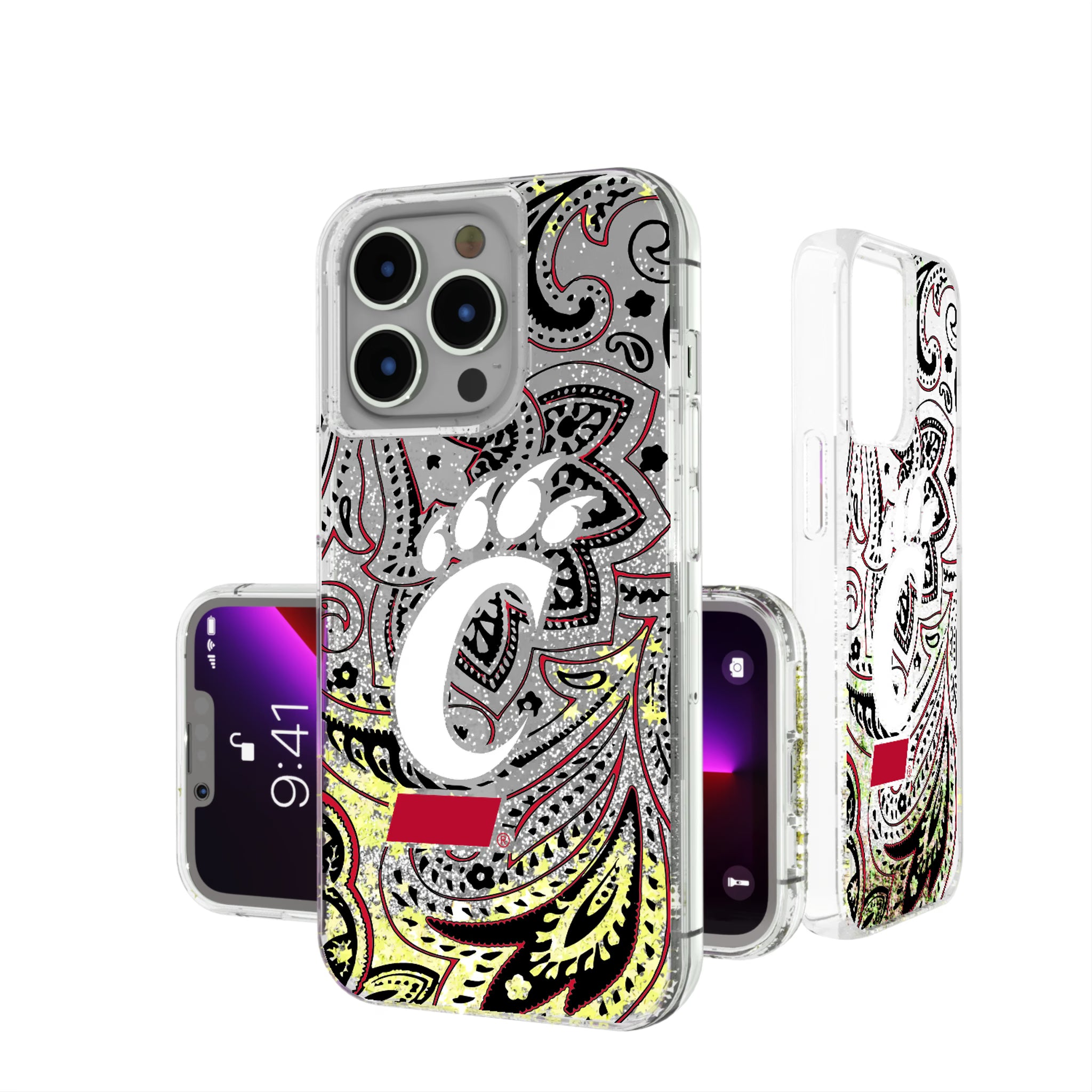 University of Cincinnati Bearcats Paisley iPhone Glitter Phone Case for Apple iPhone