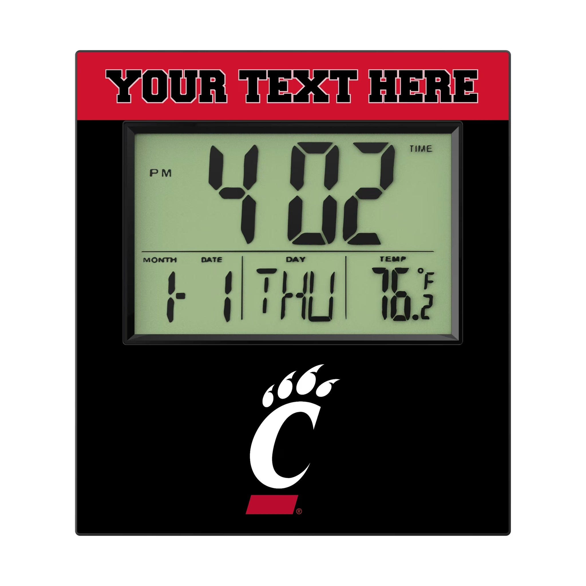University of Cincinnati Bearcats Personalized Color Block Wall Clock