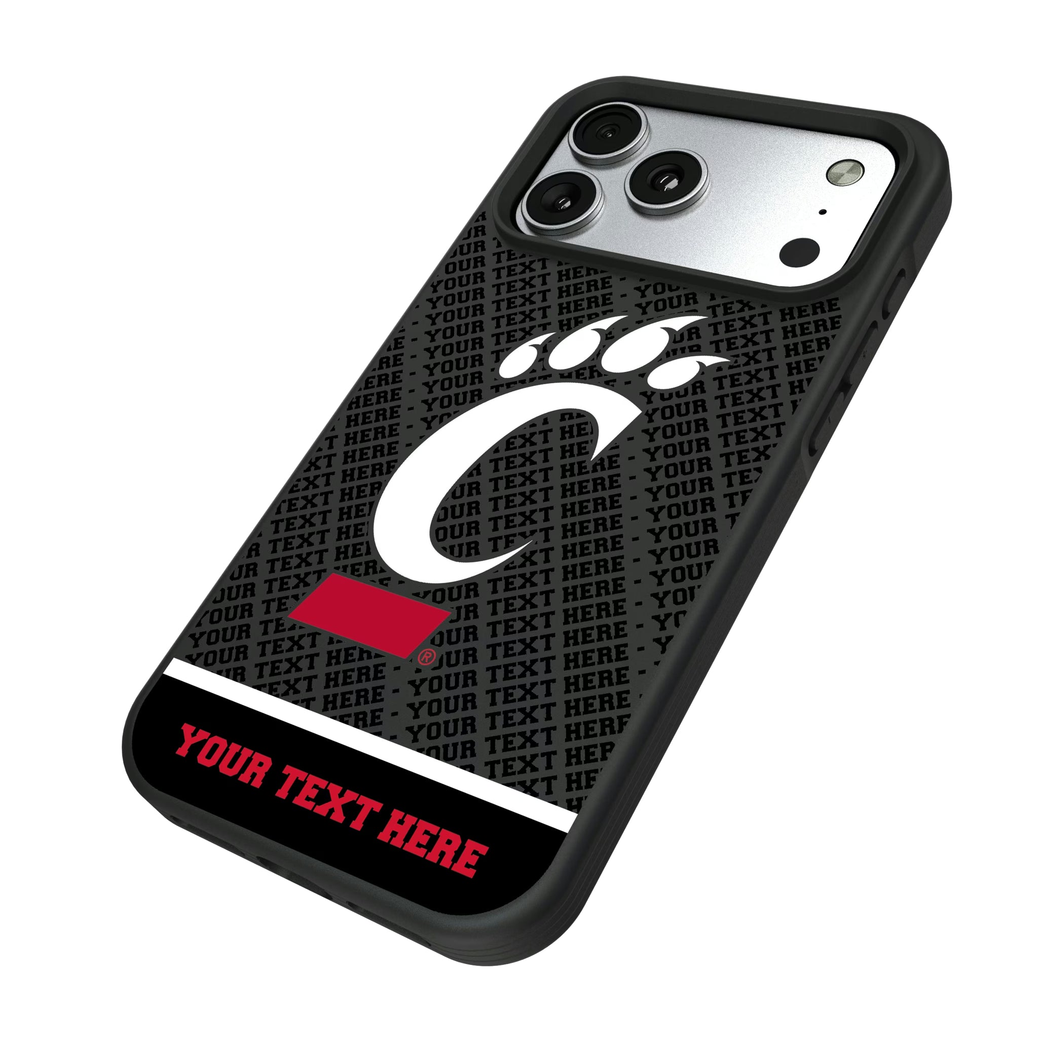 University of Cincinnati Bearcats Personalized EndZone Plus iPhone Bump Phone Case for Apple iPhone - Isometric View#Device_iPhone 17 Pro Max