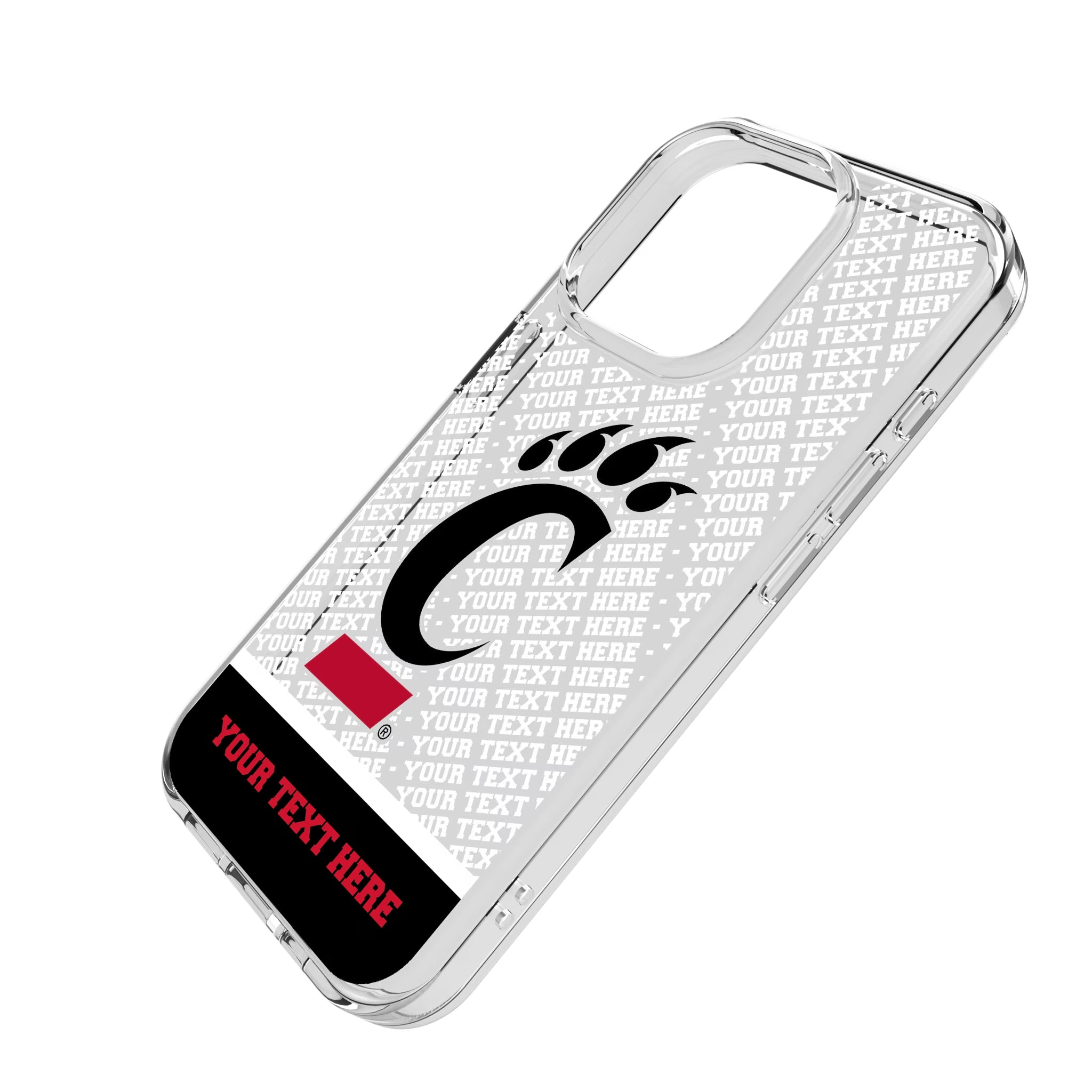University of Cincinnati Bearcats Personalized EndZone Plus iPhone Clear Phone Case for Apple iPhone - Isometric View