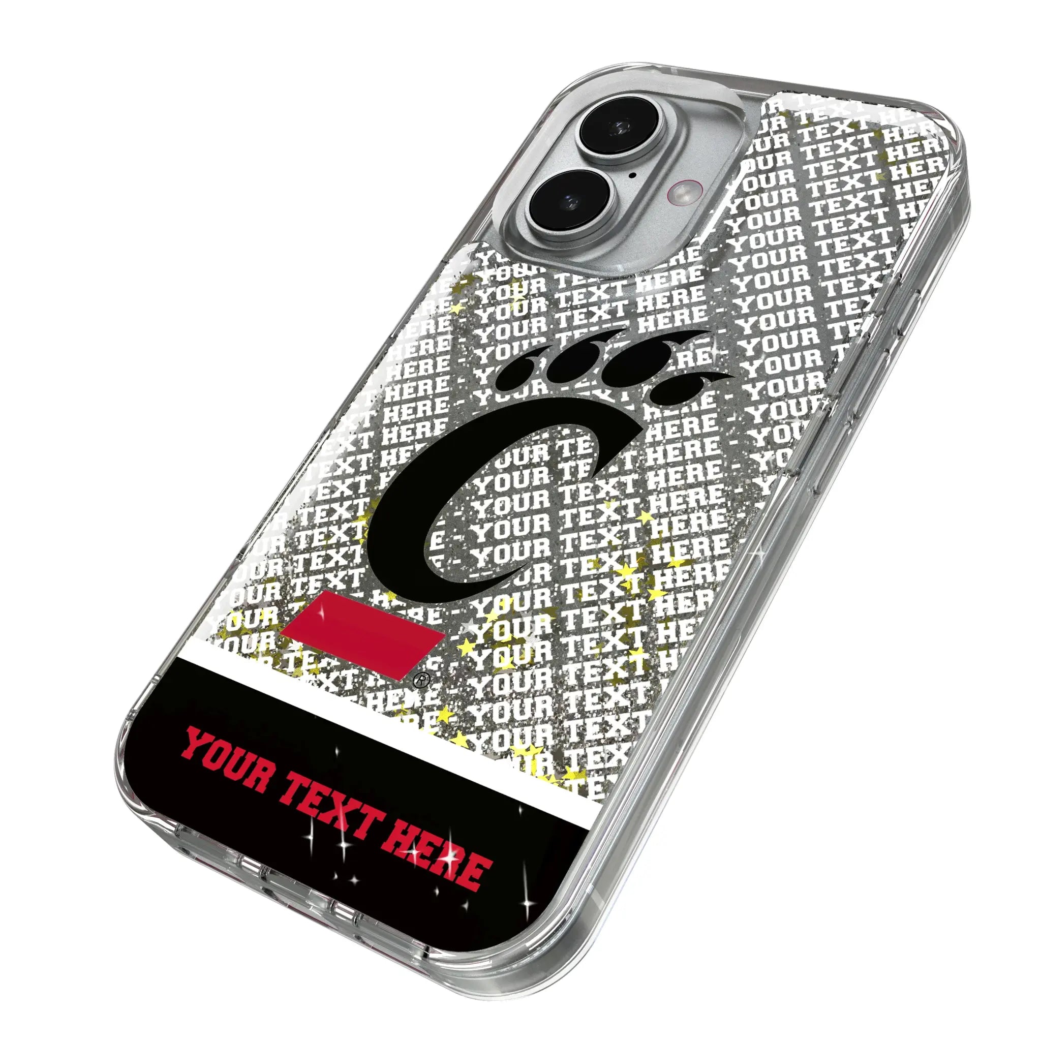 University of Cincinnati Bearcats Personalized EndZone Plus iPhone Glitter Phone Case for Apple iPhone - Isometric View