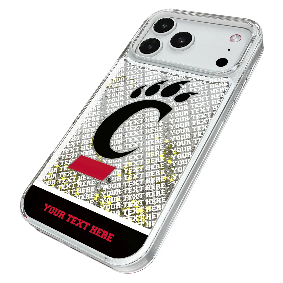 University of Cincinnati Bearcats Personalized EndZone Plus iPhone Glitter Phone Case for Apple iPhone - Isometric View#Device_iPhone 18 Pro Max