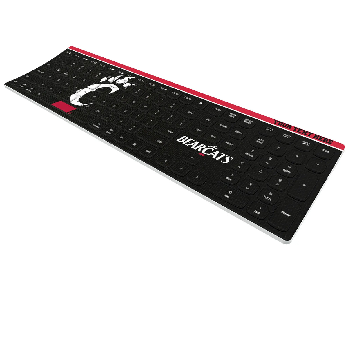 University of Cincinnati Bearcats Personalized Endzone Solid KKB605 Curved Wireless Keyboard - Isometric View