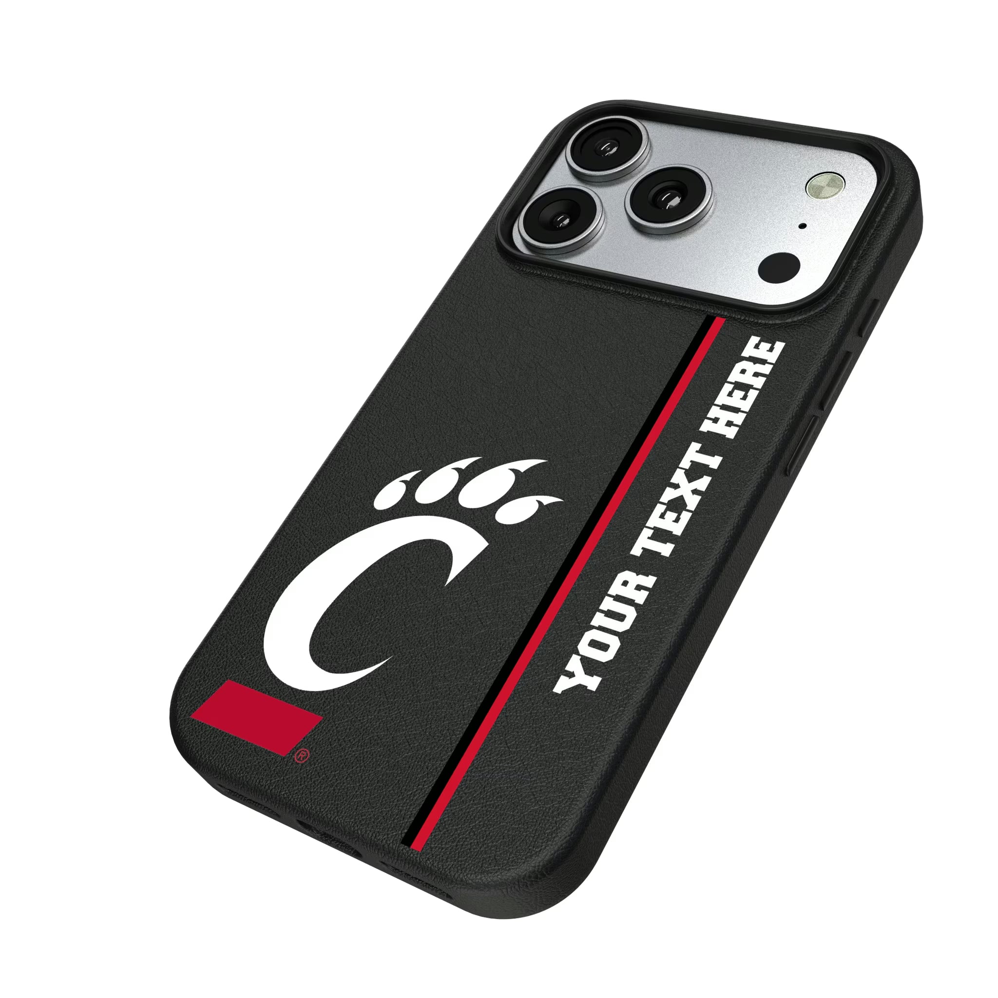 University of Cincinnati Bearcats Personalized Sidebard iPhone MagSafe Compatible Phone Case for Apple iPhone - Isometric View#Device_iPhone 17 Pro