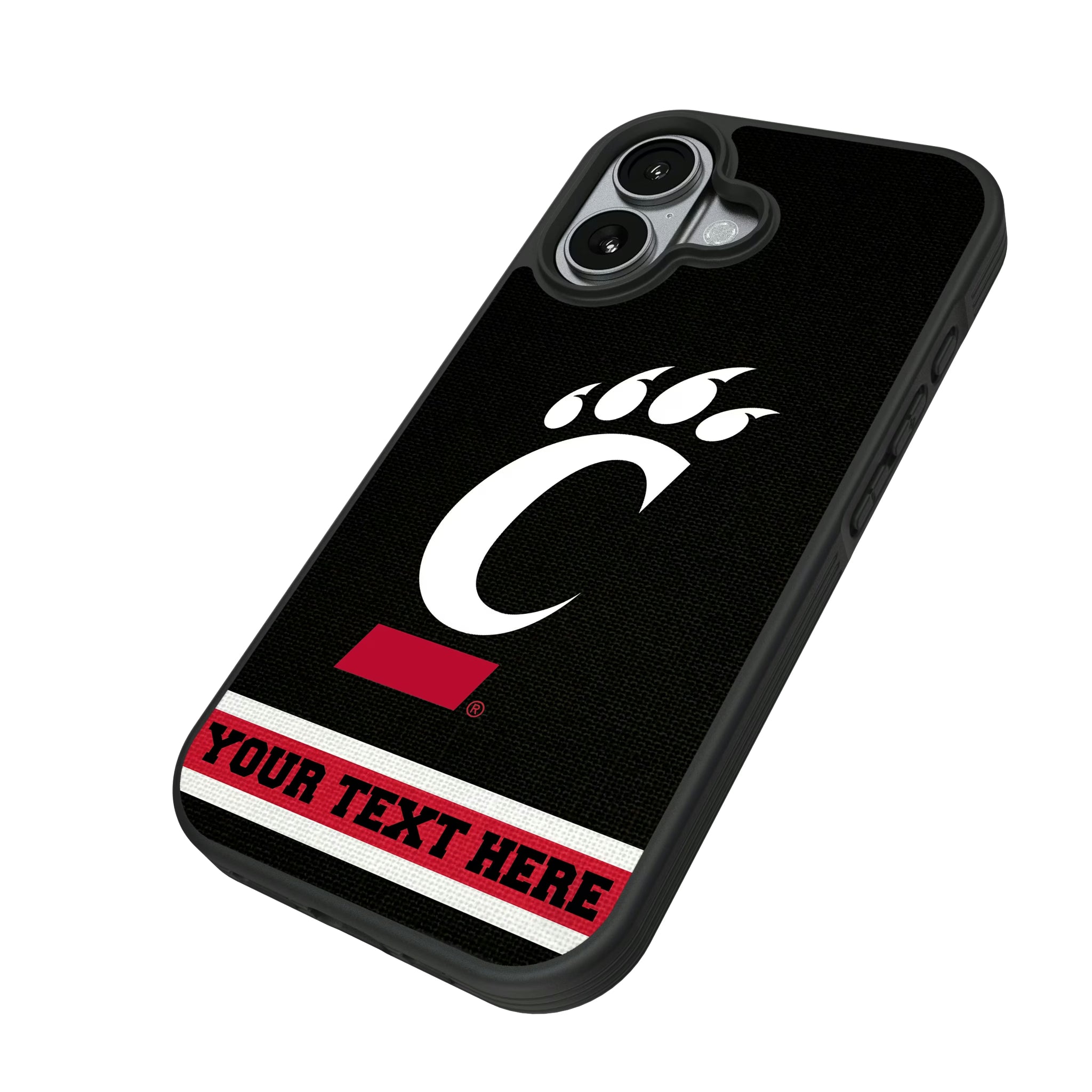 University of Cincinnati Bearcats Personalized Stripe iPhone Bump Phone Case for Apple iPhone - Isometric View#Device_iPhone 17
