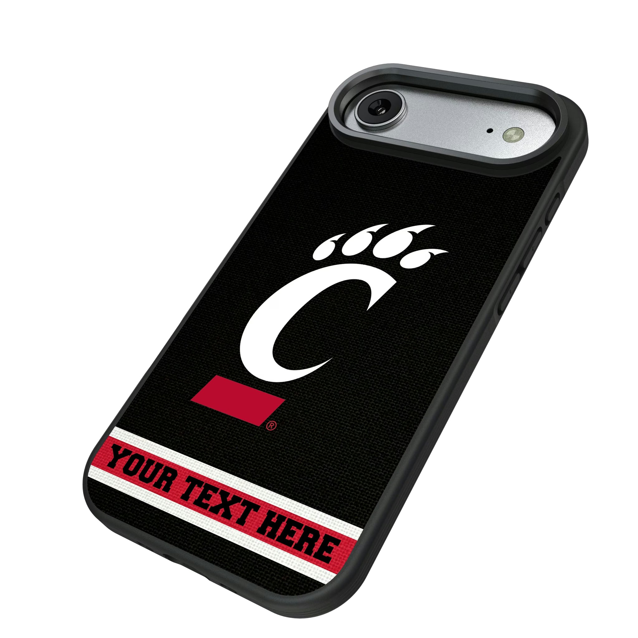 University of Cincinnati Bearcats Personalized Stripe iPhone Bump Phone Case for Apple iPhone - Isometric View#Device_iPhone Air