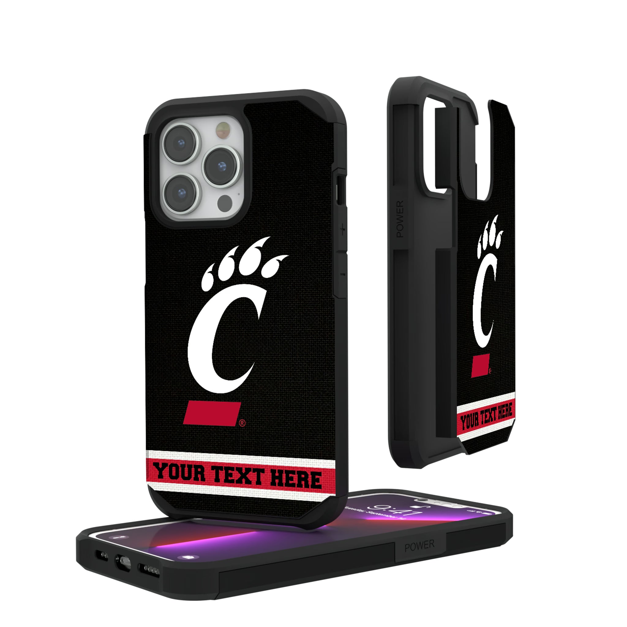University of Cincinnati Bearcats Personalized Stripe iPhone Rugged Phone Case for Apple iPhone
