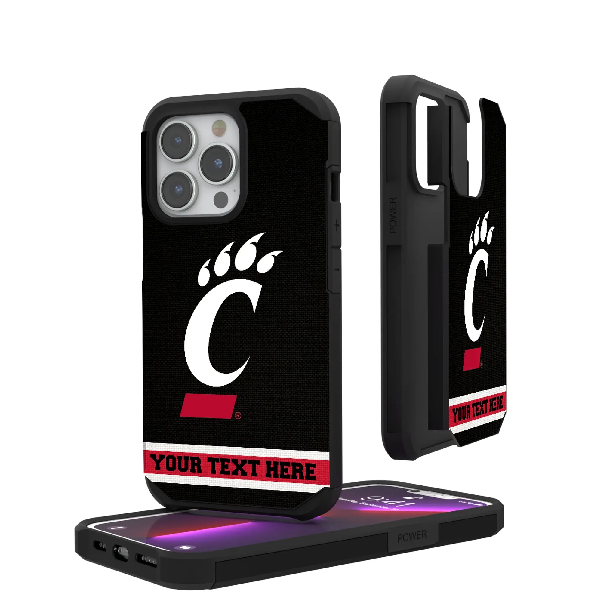 University of Cincinnati Bearcats Personalized Stripe iPhone Rugged Phone Case for Apple iPhone