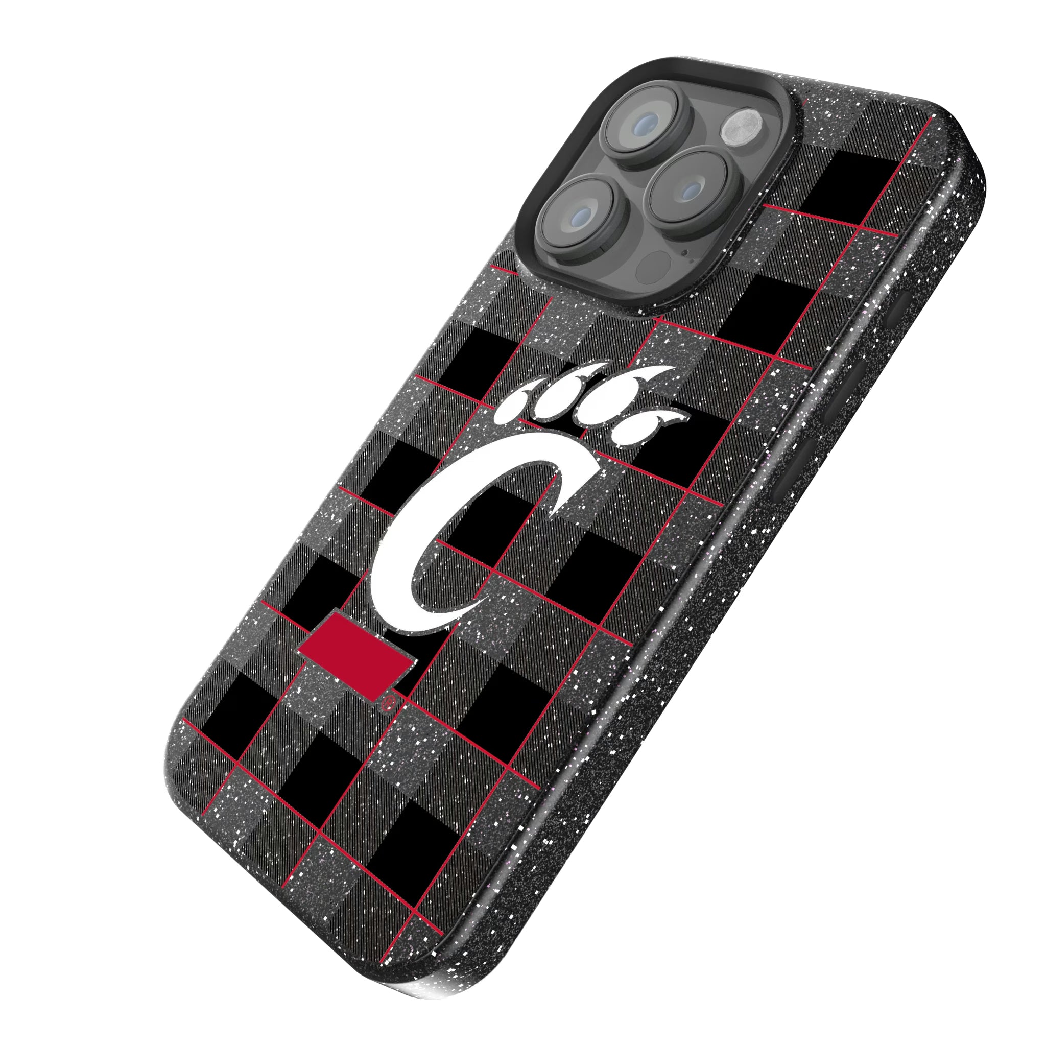 University of Cincinnati Bearcats Plaid iPhone Bling Phone Case for Apple iPhone - Isometric View