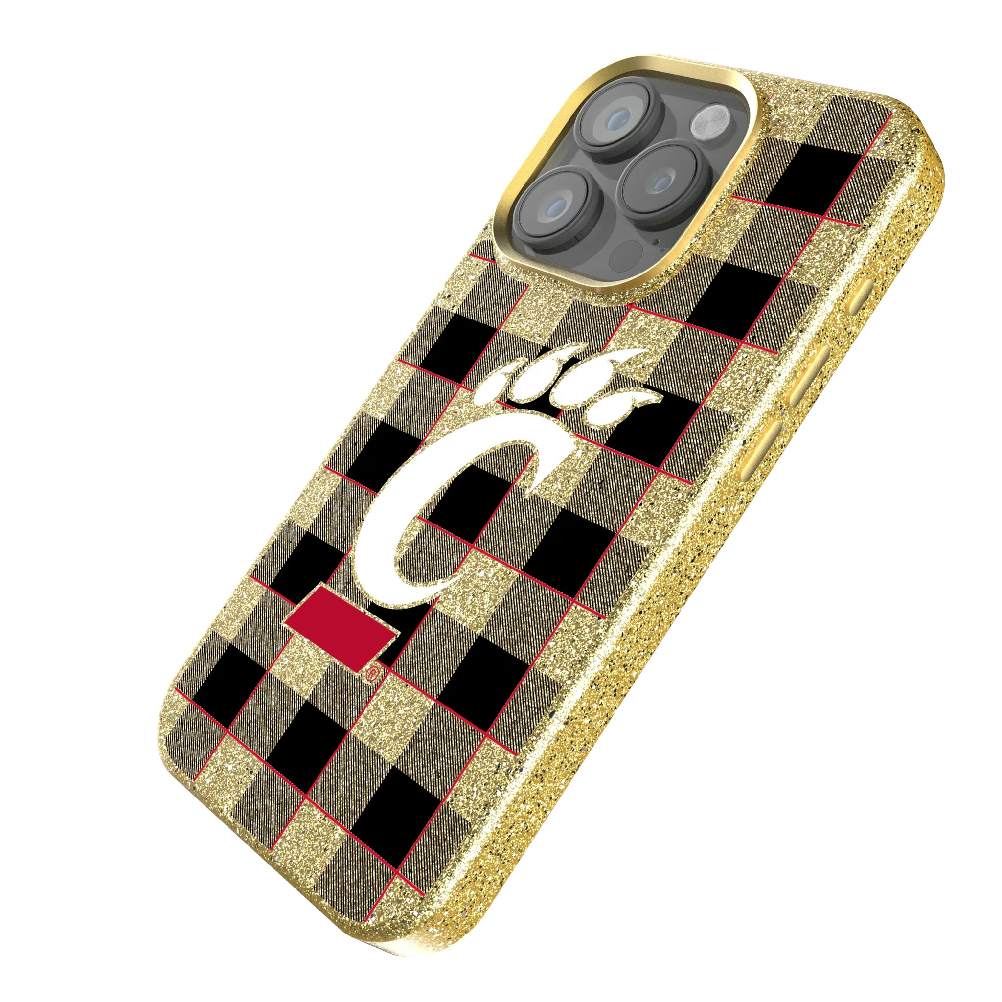 University of Cincinnati Bearcats Plaid iPhone Bling Phone Case for Apple iPhone - Isometric View