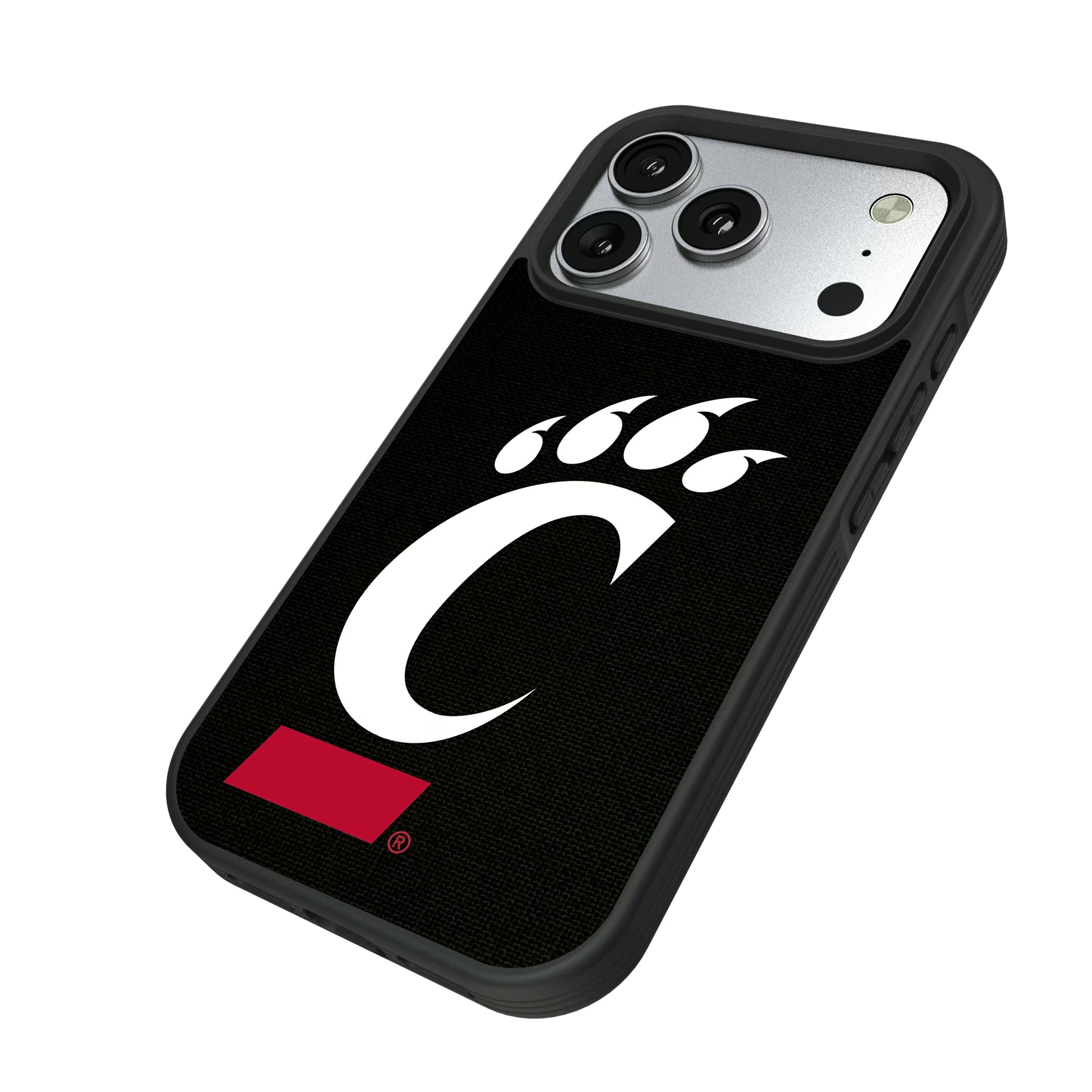 University of Cincinnati Bearcats Solid iPhone Bump Phone Case for Apple iPhone - Isometric View#Device_iPhone 17 Pro