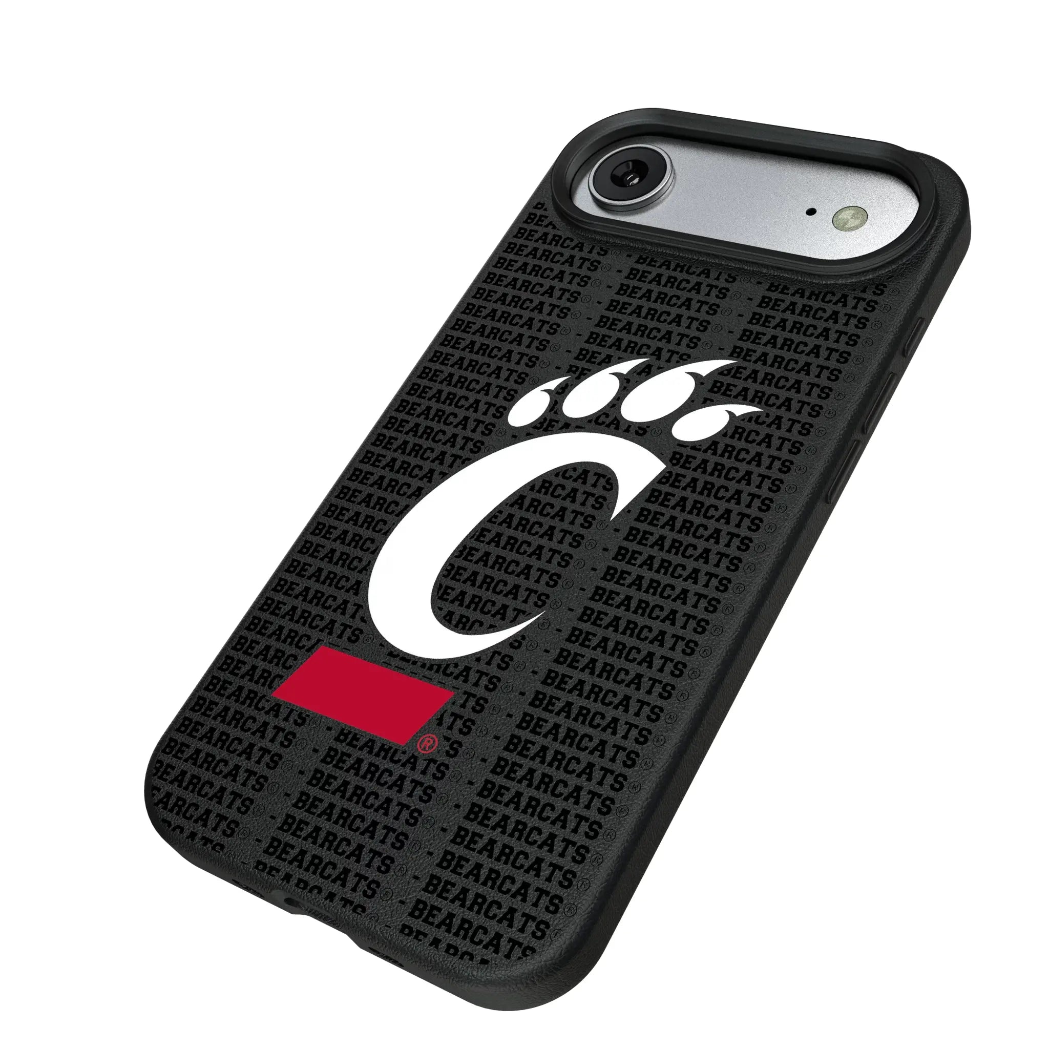 University of Cincinnati Bearcats Text Backdrop iPhone MagSafe Compatible Phone Case for Apple iPhone - Isometric View#Device_iPhone Air