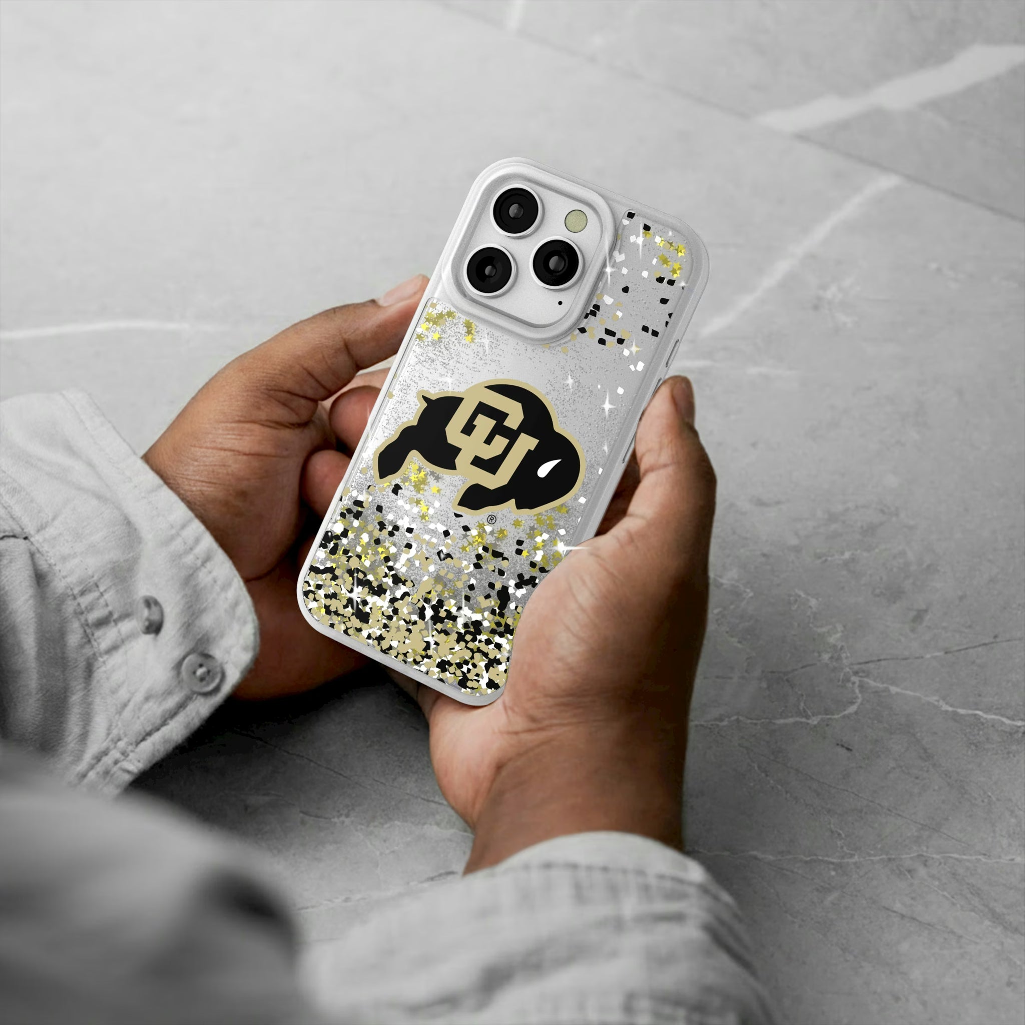 University of Colorado Buffaloes Confetti iPhone Glitter Phone Case for Apple iPhone - Lifestyle#Device_iPhone 16 Pro