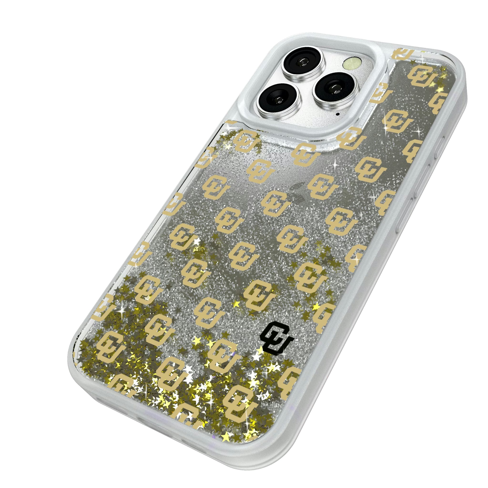 University of Colorado Buffaloes Fashion Pattern iPhone Glitter Phone Case for Apple iPhone - Isometric View#Device_iPhone 16 Pro