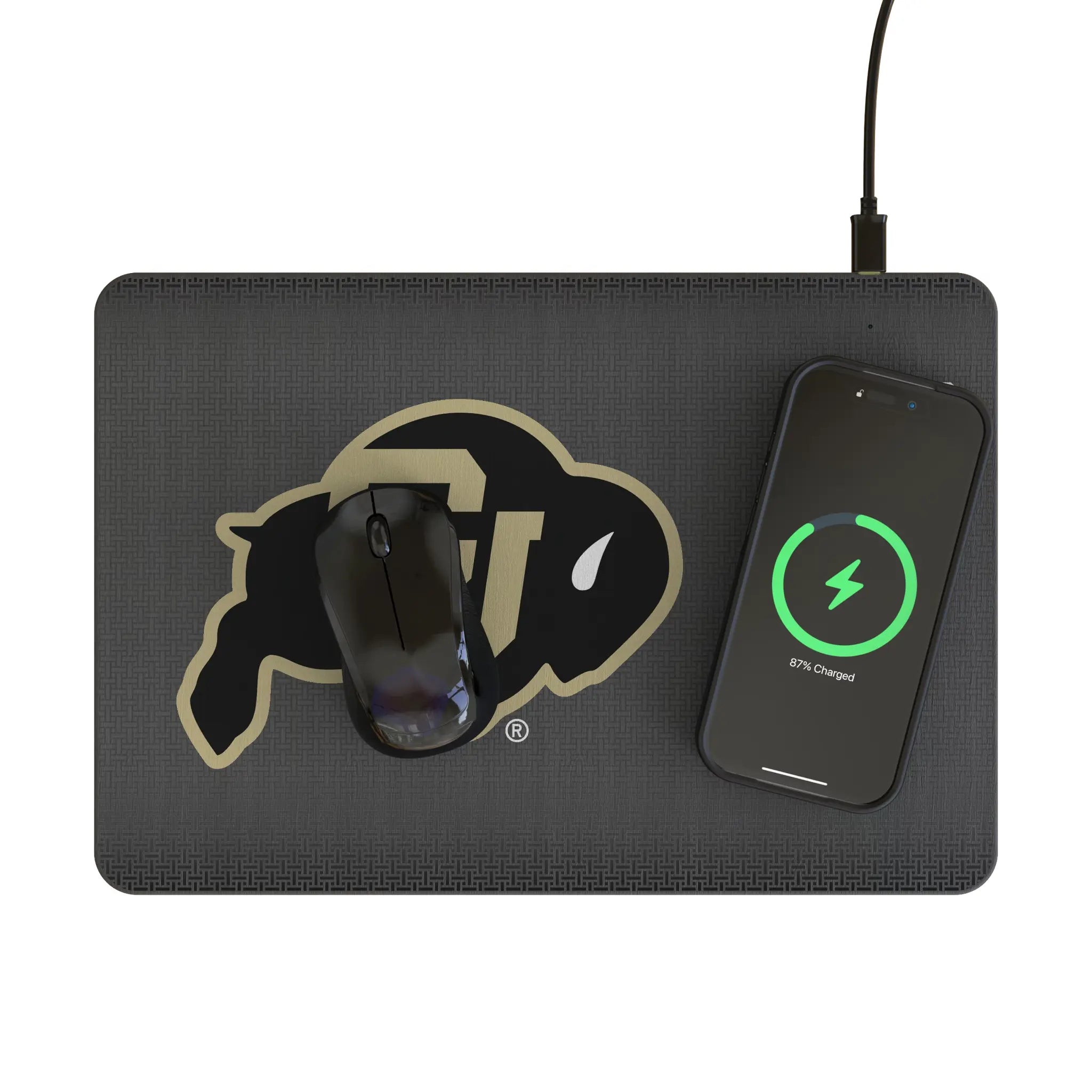 University of Colorado Buffaloes Linen 15-Watt Wireless Charger and Mouse Pad - Lifestyle