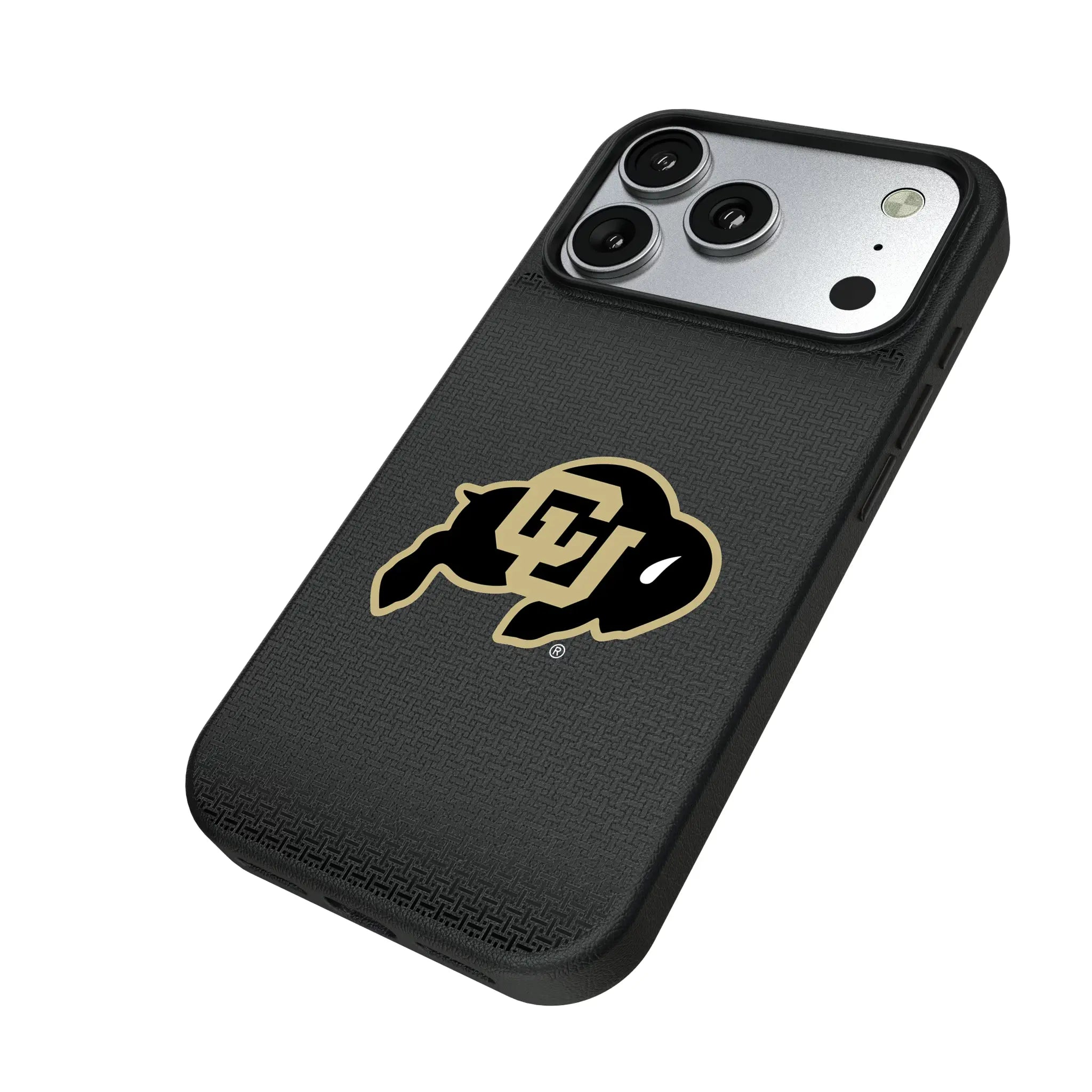 University of Colorado Buffaloes Linen iPhone MagSafe Compatible Phone Case for Apple iPhone - Isometric View#Device_iPhone 17 Pro