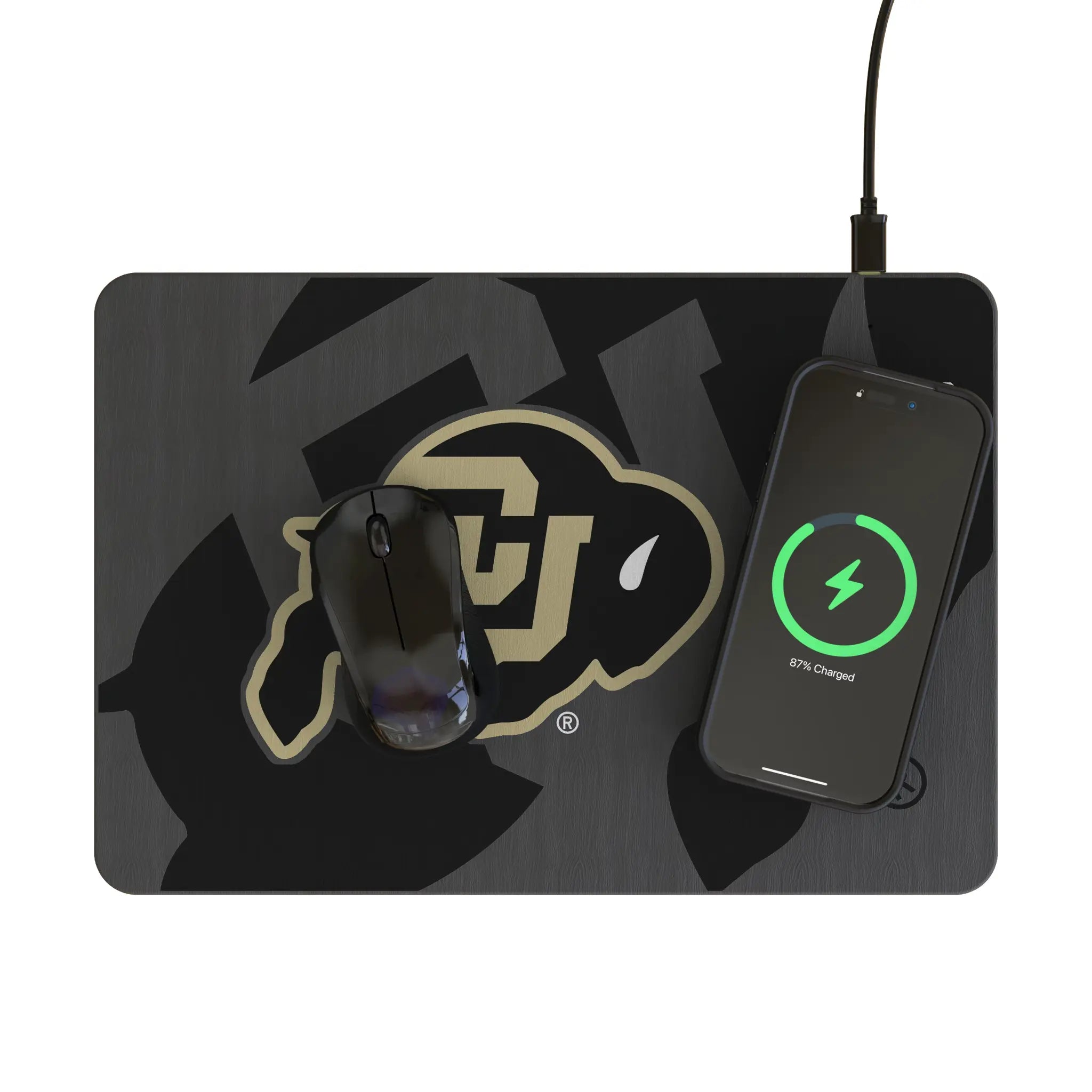 University of Colorado Buffaloes Monocolor Tilt 15-Watt Wireless Charger and Mouse Pad - Lifestyle