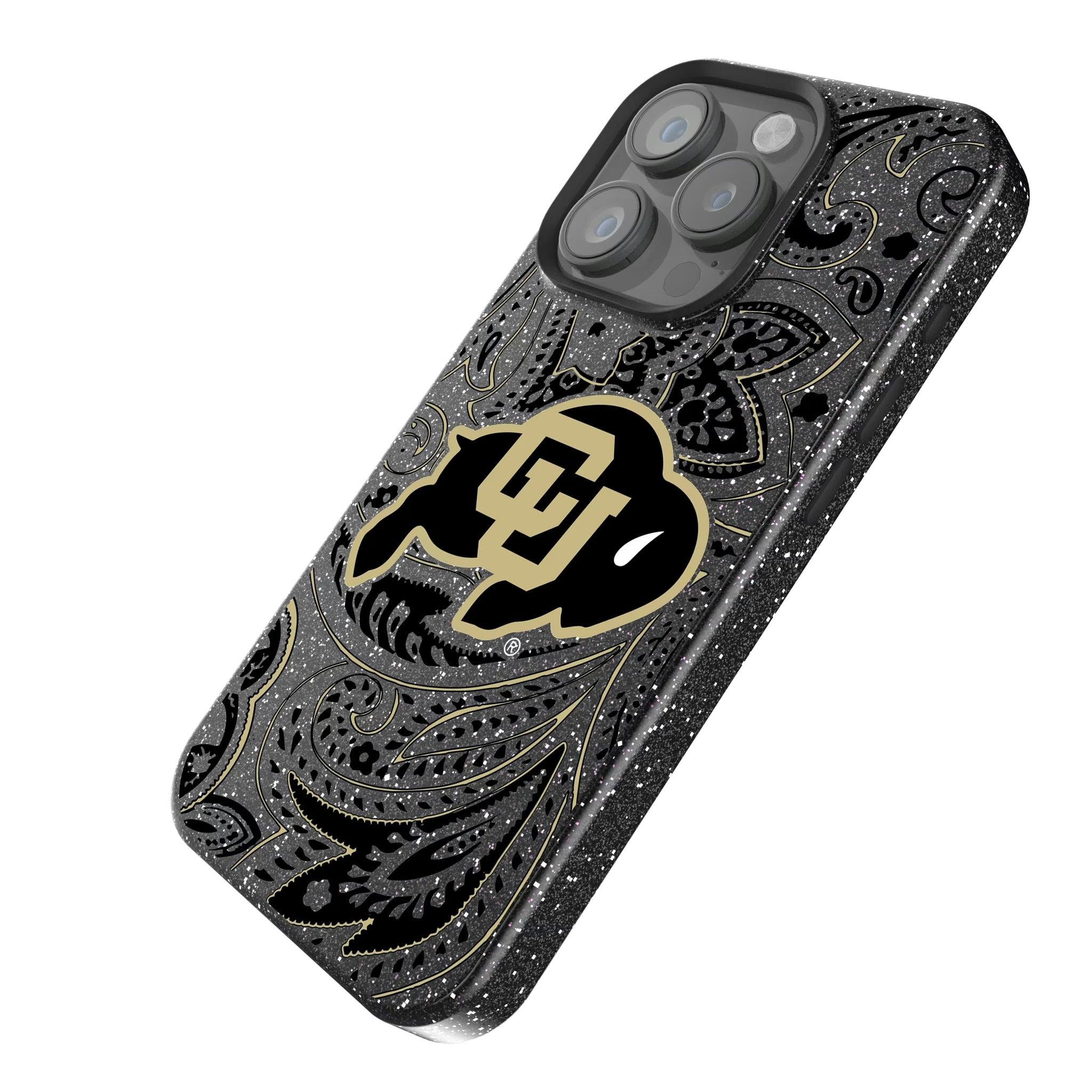 University of Colorado Buffaloes Paisley iPhone Bling Phone Case for Apple iPhone - Isometric View