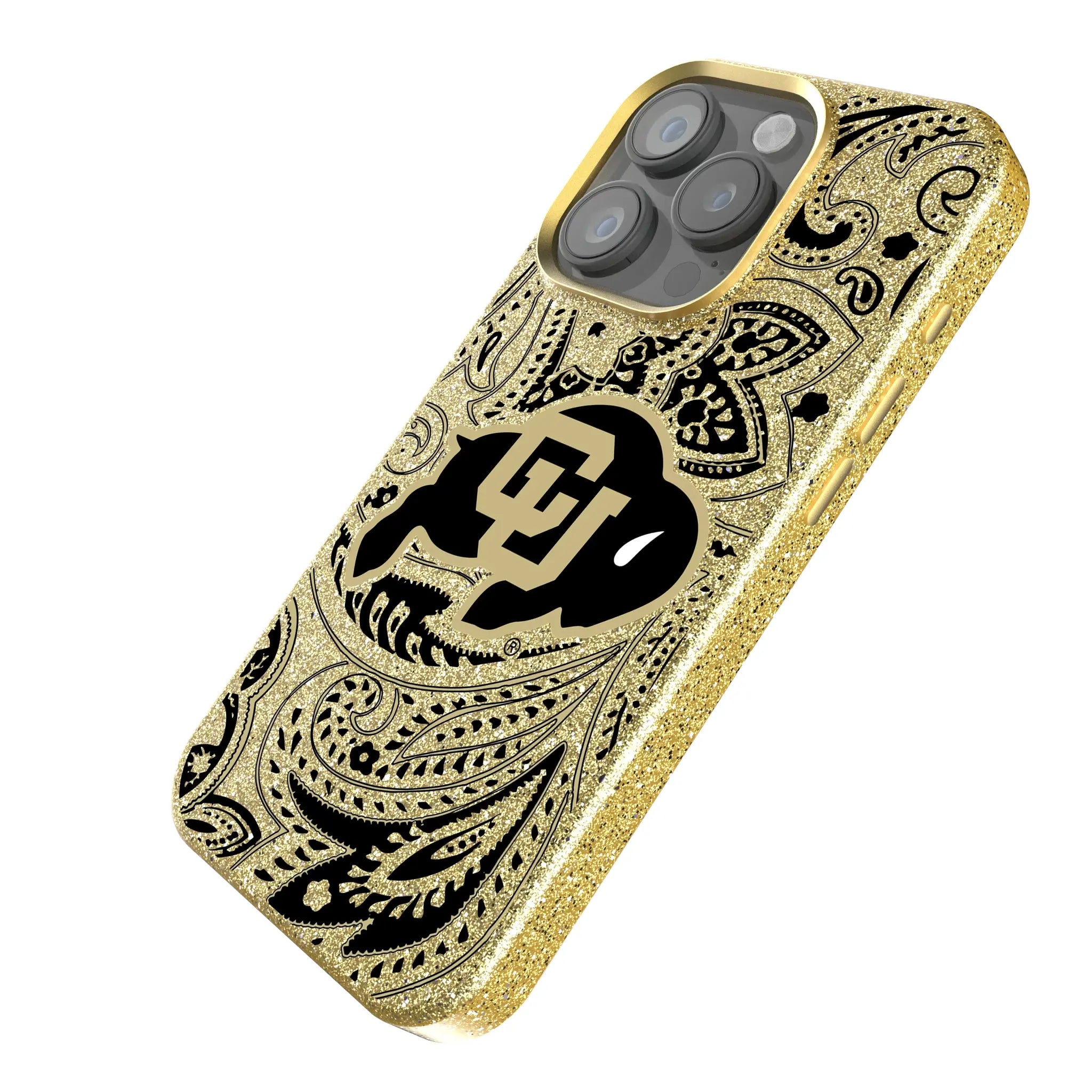 University of Colorado Buffaloes Paisley iPhone Bling Phone Case for Apple iPhone - Isometric View
