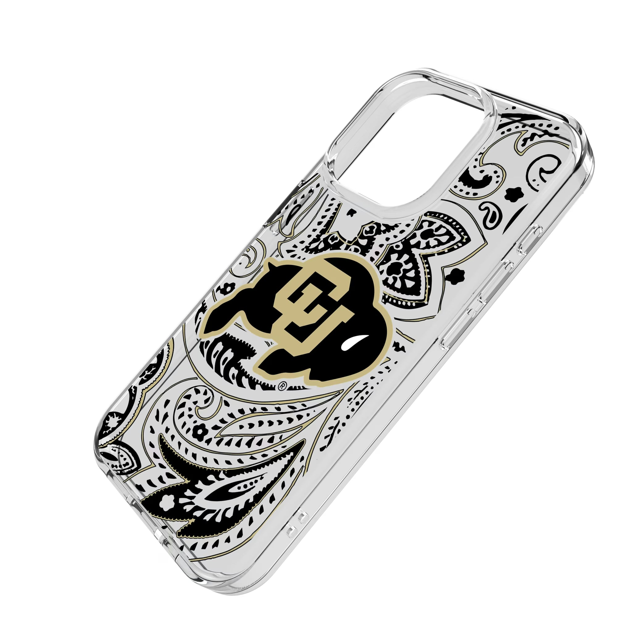 University of Colorado Buffaloes Paisley iPhone Clear Phone Case for Apple iPhone - Isometric View