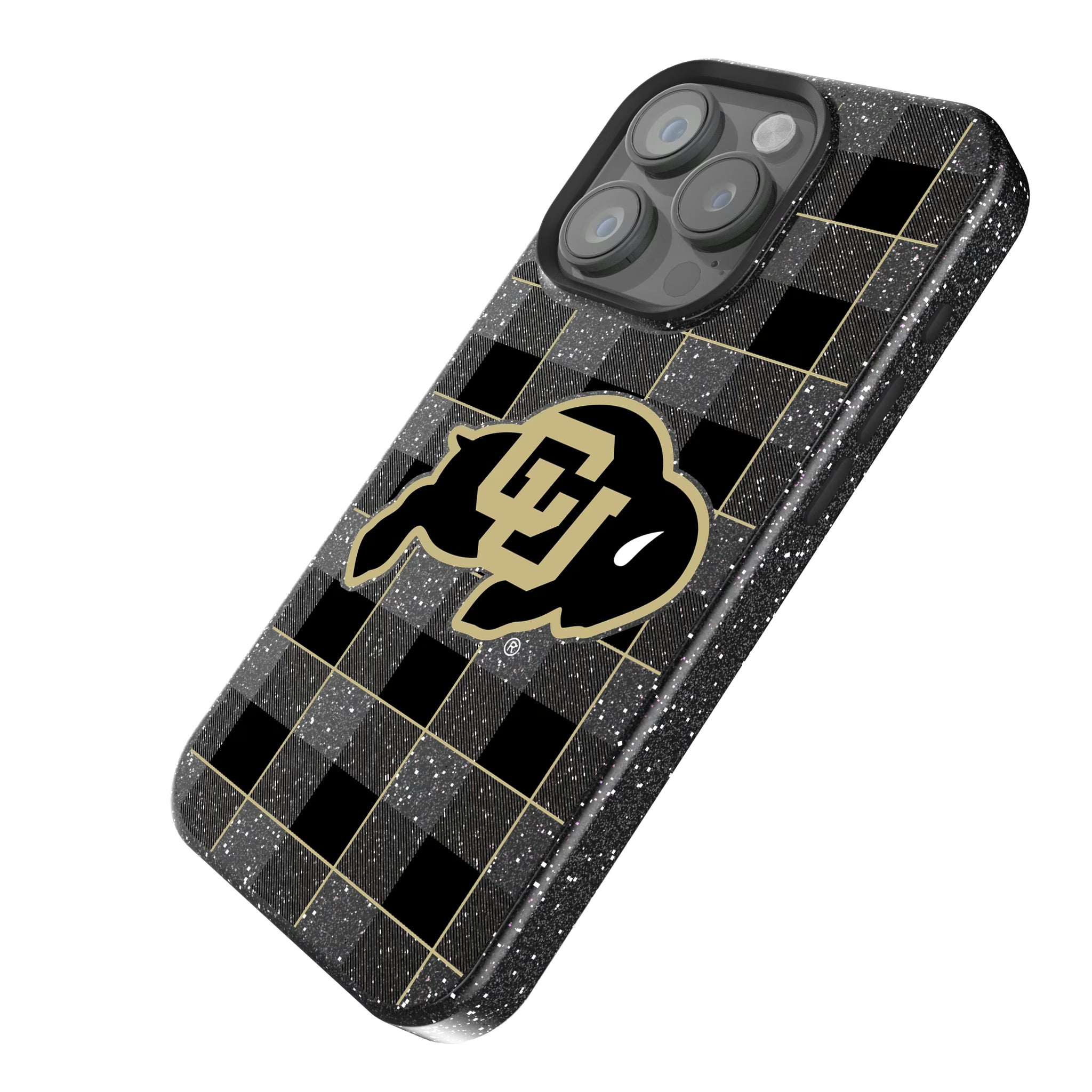 University of Colorado Buffaloes Plaid iPhone Bling Phone Case for Apple iPhone - Isometric View