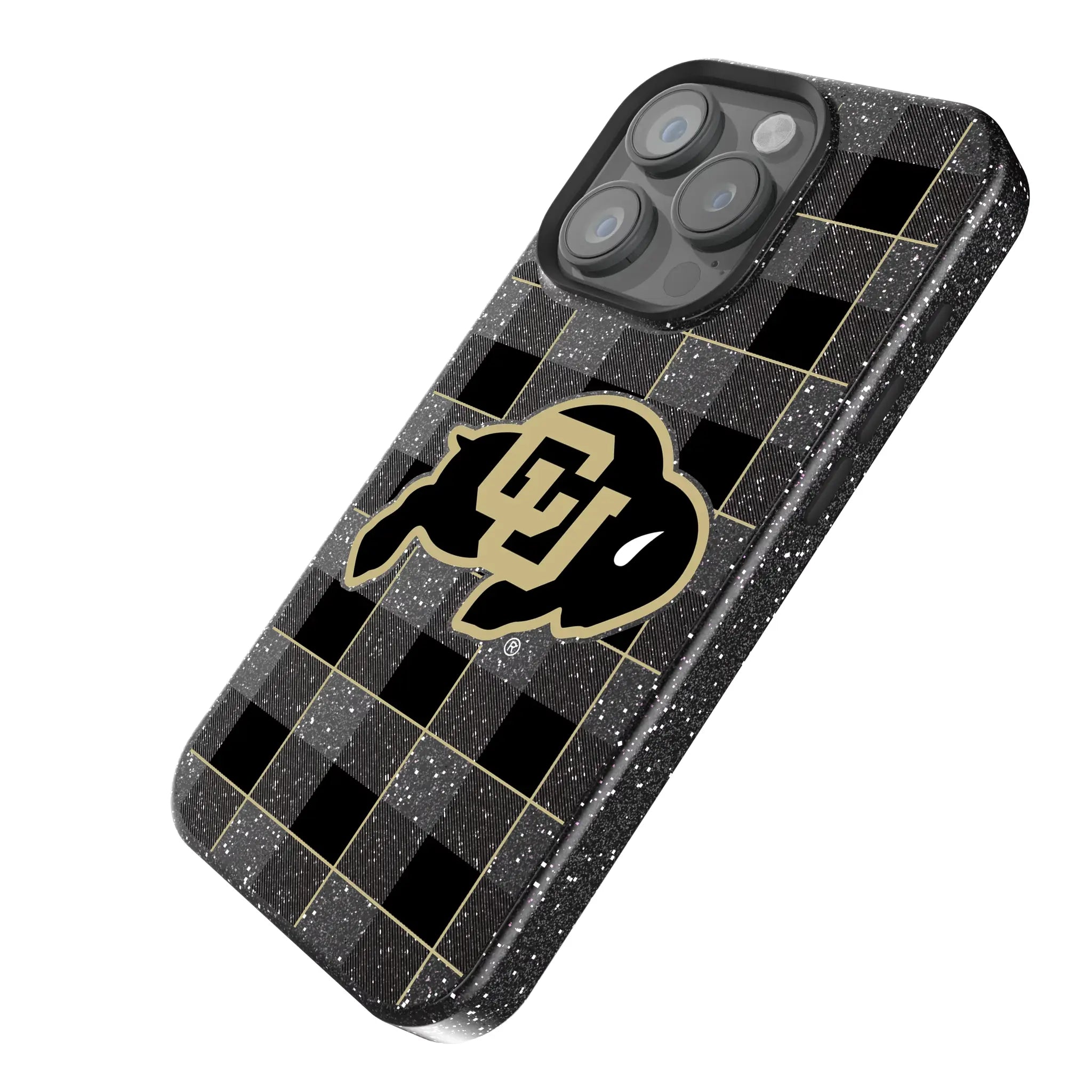 University of Colorado Buffaloes Plaid iPhone Bling Phone Case for Apple iPhone - Isometric View