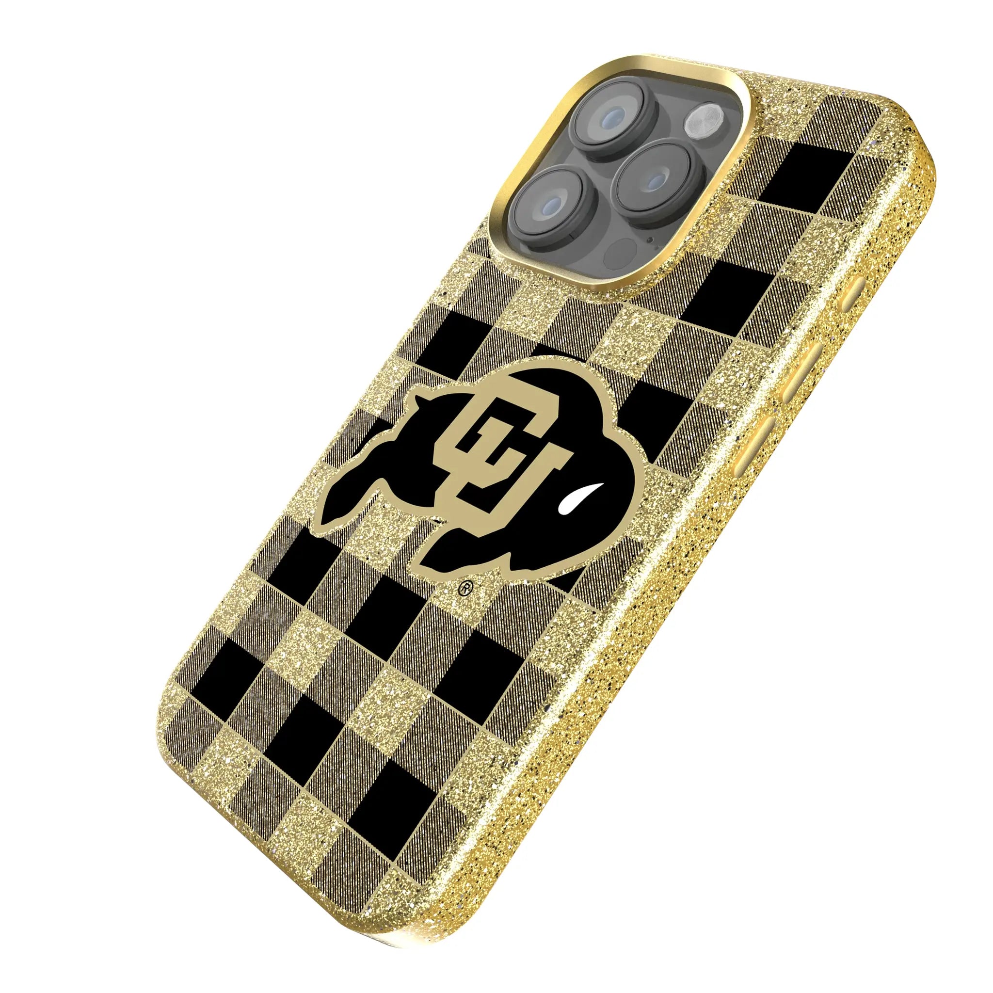 University of Colorado Buffaloes Plaid iPhone Bling Phone Case for Apple iPhone - Isometric View