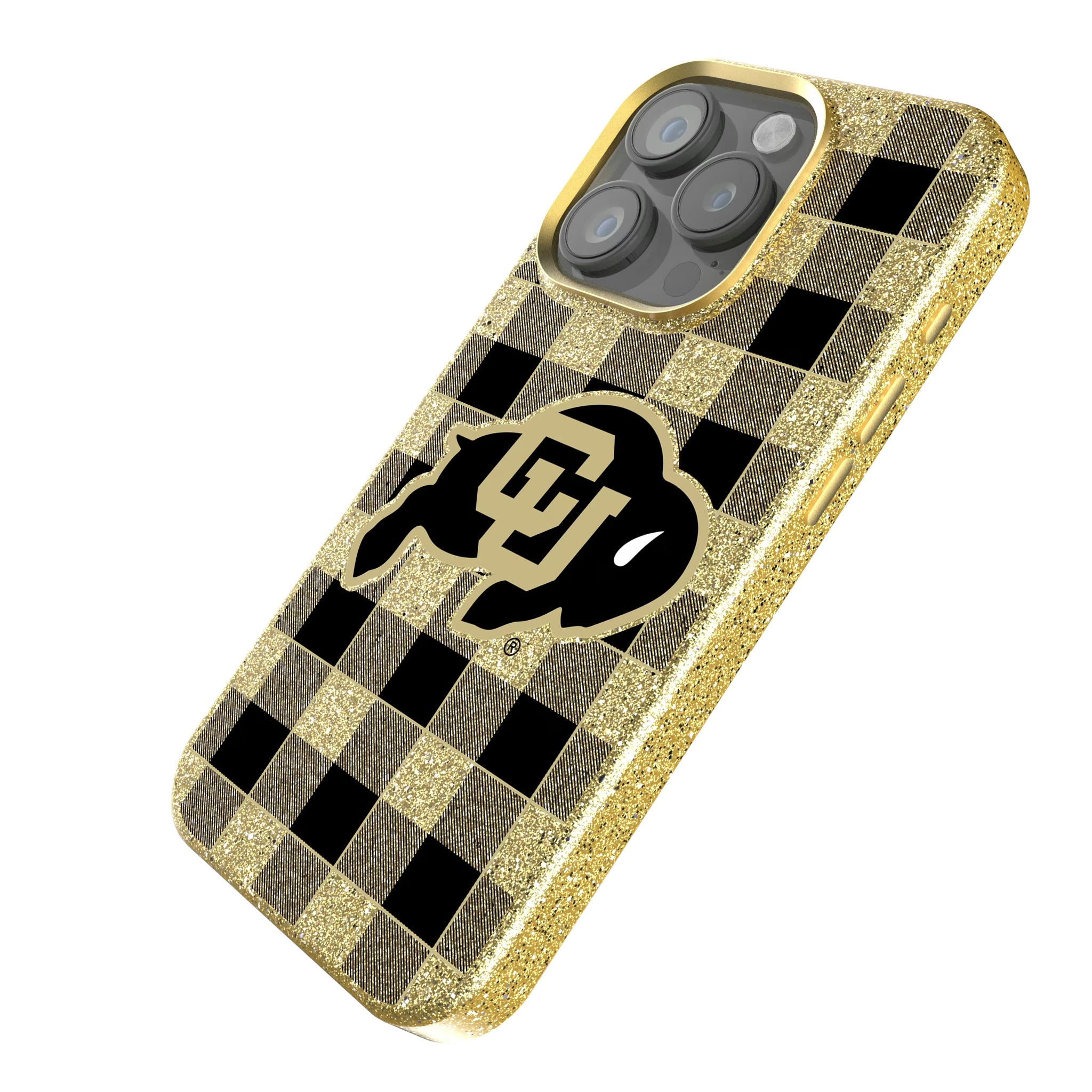 University of Colorado Buffaloes Plaid iPhone Bling Phone Case for Apple iPhone - Isometric View