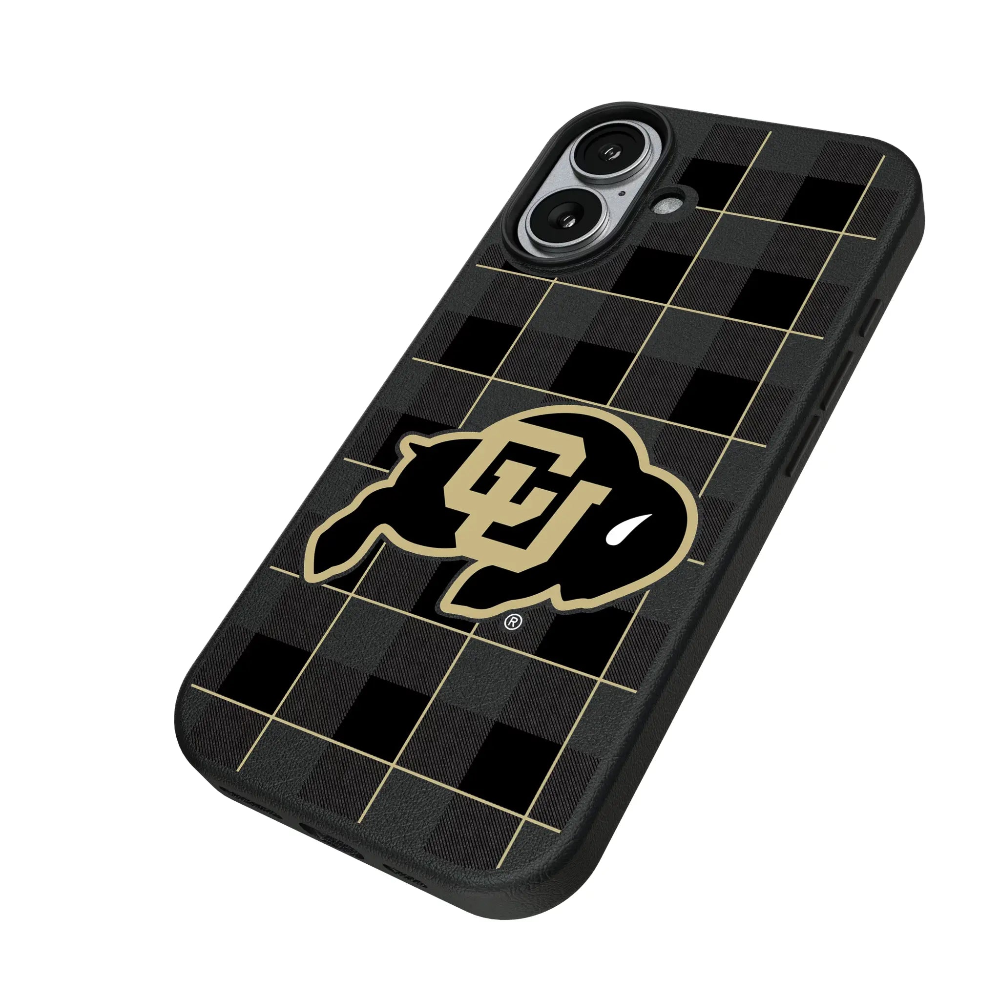 University of Colorado Buffaloes Plaid iPhone MagSafe Compatible Phone Case for Apple iPhone - Isometric View#Device_iPhone 17