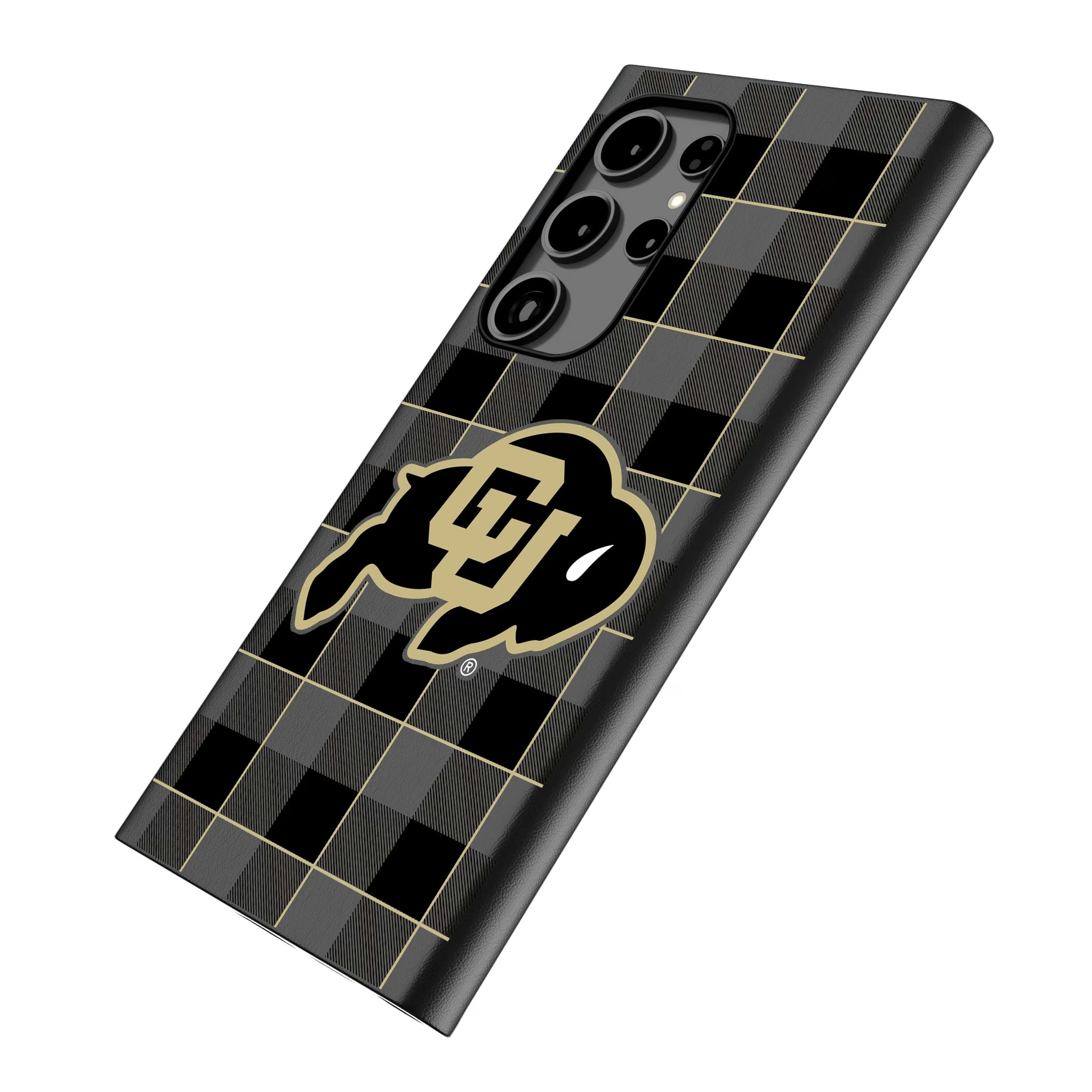 University of Colorado Buffaloes Plaid Galaxy MagSafe Compatible Phone Case for Samsung Galaxy - Isometric View