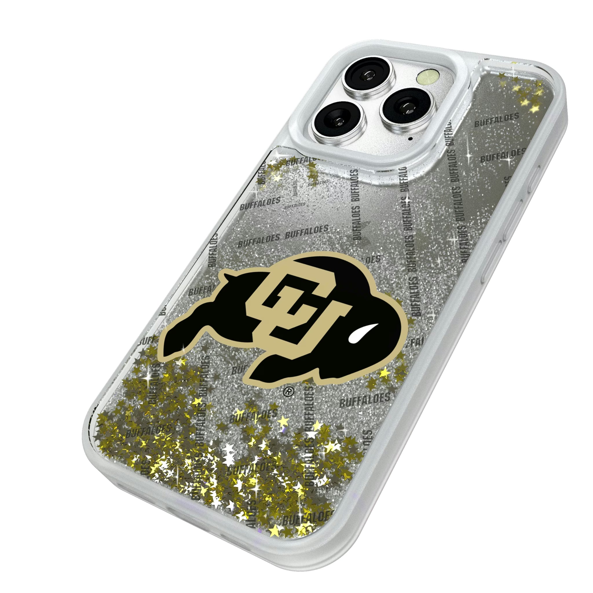 University of Colorado Buffaloes Quadtile iPhone Glitter Phone Case for Apple iPhone - Isometric View#Device_iPhone 16 Pro