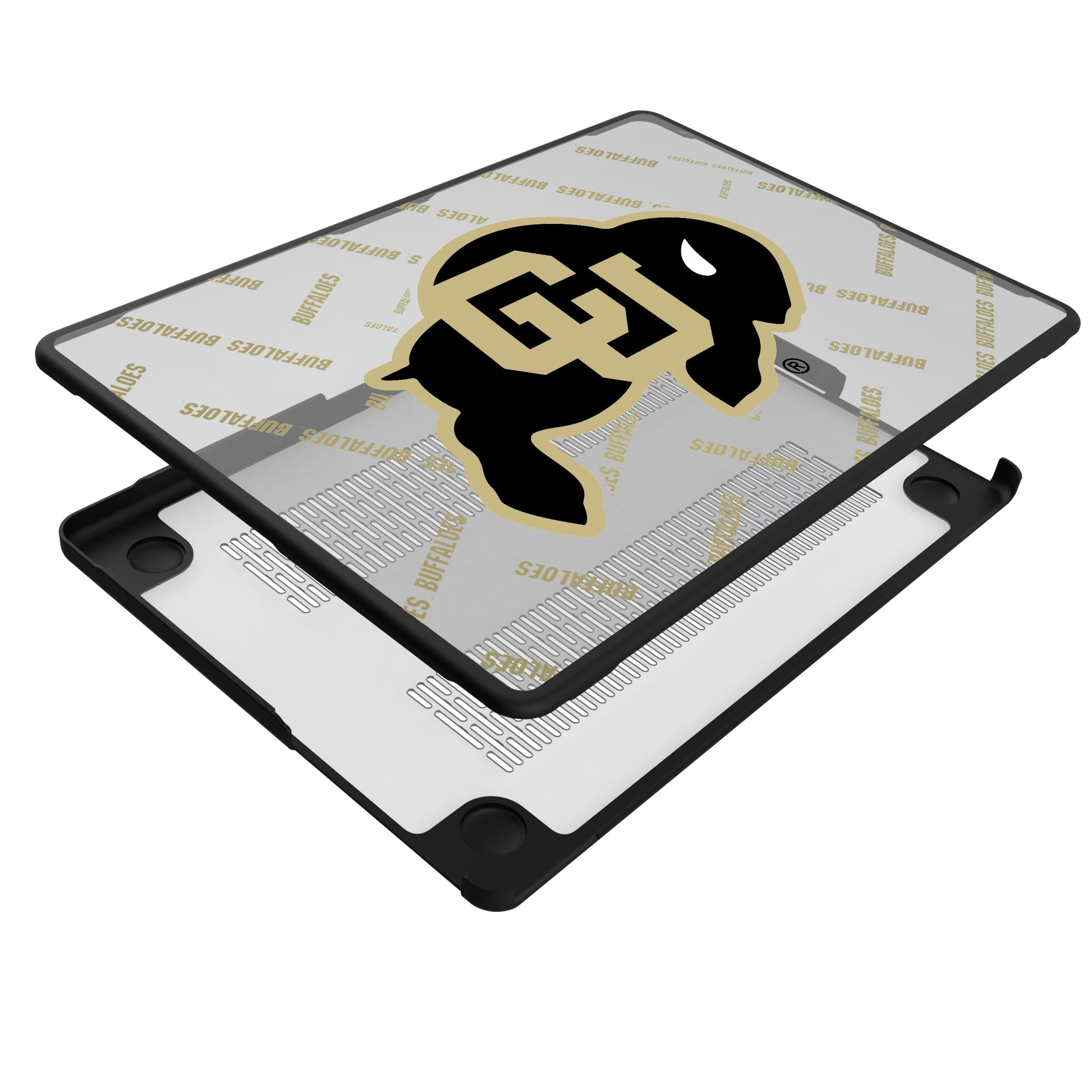University of Colorado Buffaloes Quadtile MacBook Laptop Case for Apple MacBook - Isometric View#Device_MacBook Pro (14-inch, 2021) / MacBook Pro (14-inch, 2023) / MacBook Pro (14-inch, 2024)